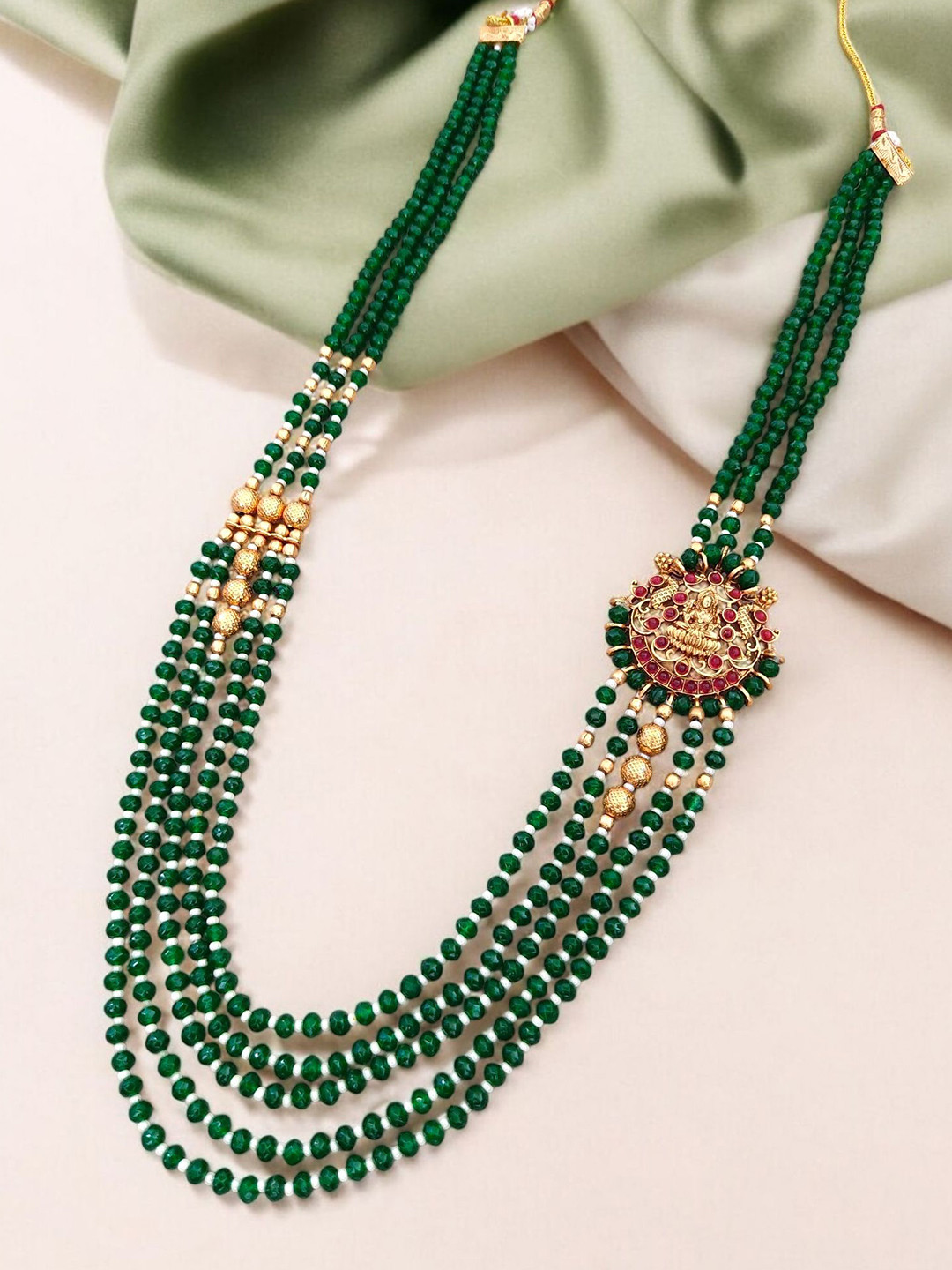 Pihtara Jewels Gold-Plated Temple Long layered Beaded Necklace