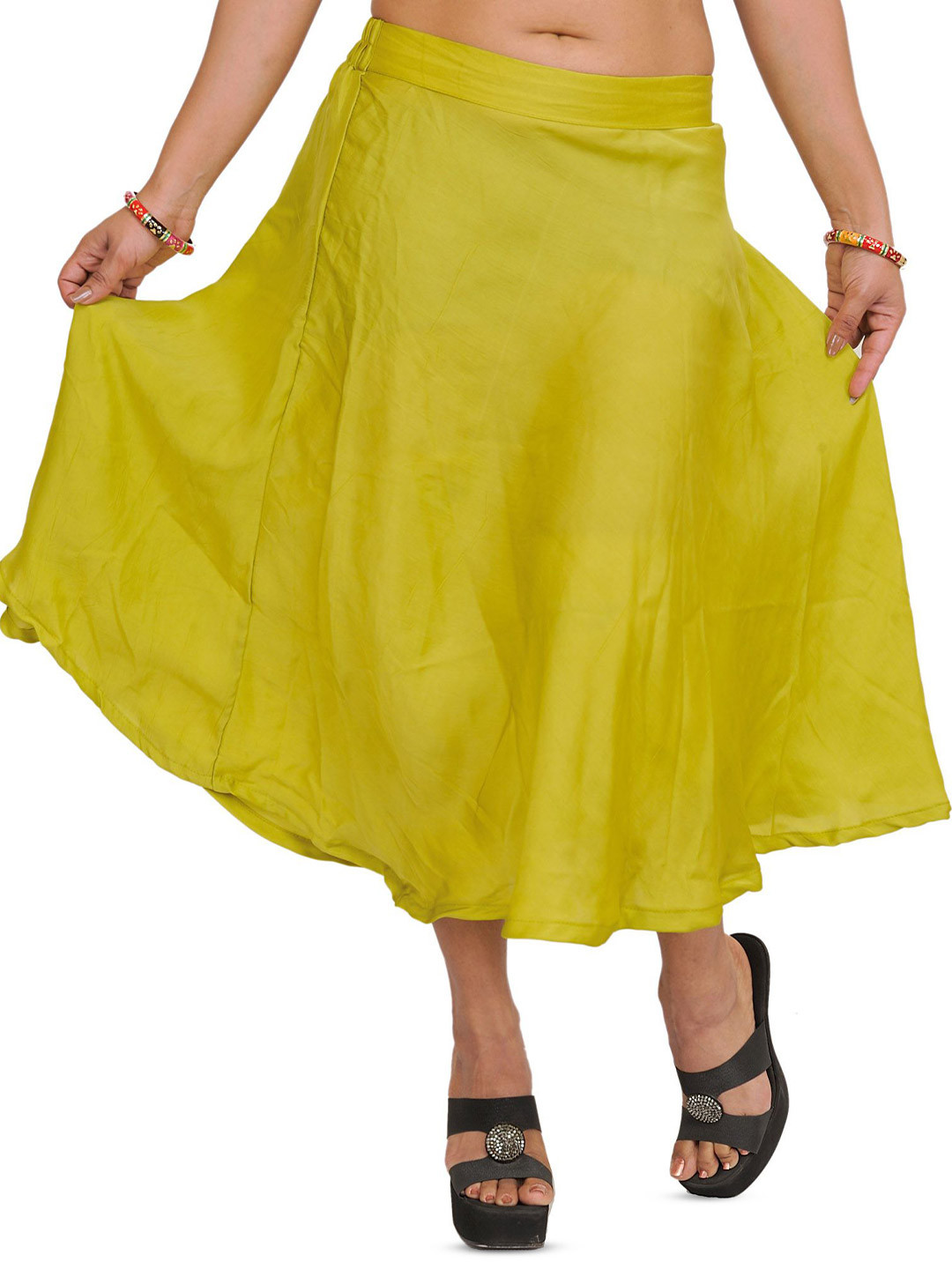 Exotic India Plain Satin Midi Skirt