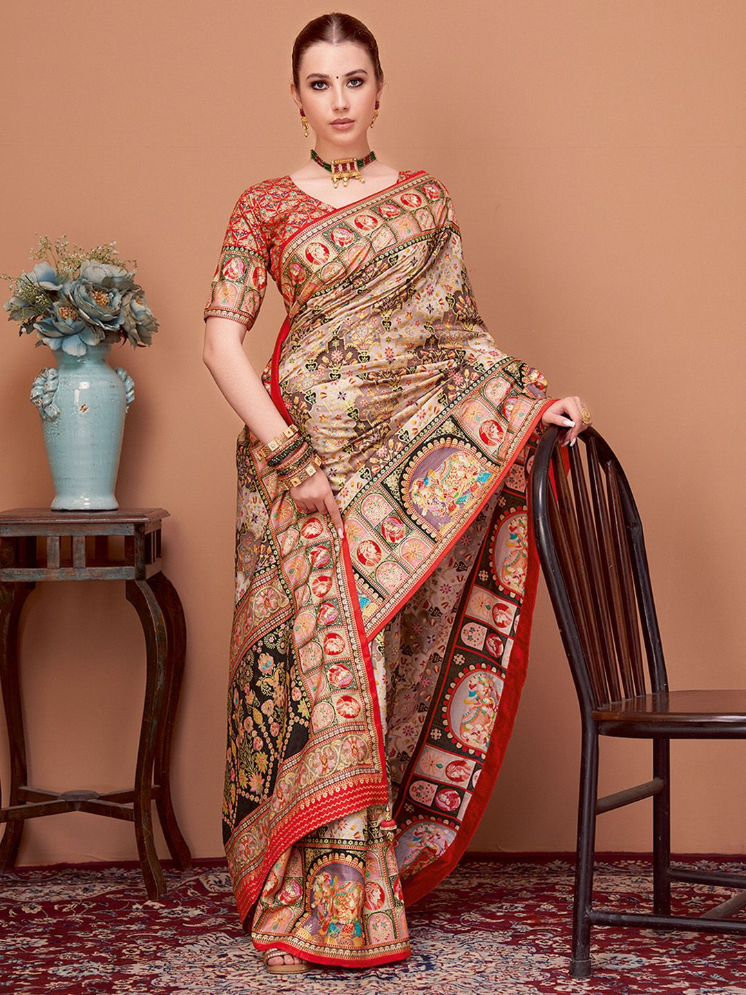Sangria Ethnic Motifs Printed Banarasi Saree