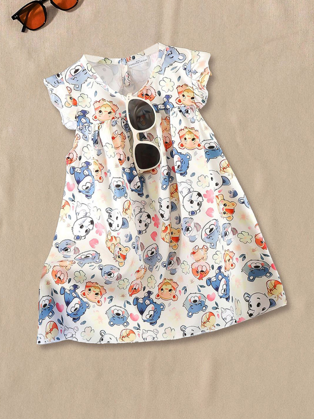 FOREVER FRIDAY Girls Conversational Print Flutter Sleeve A-Line Dress