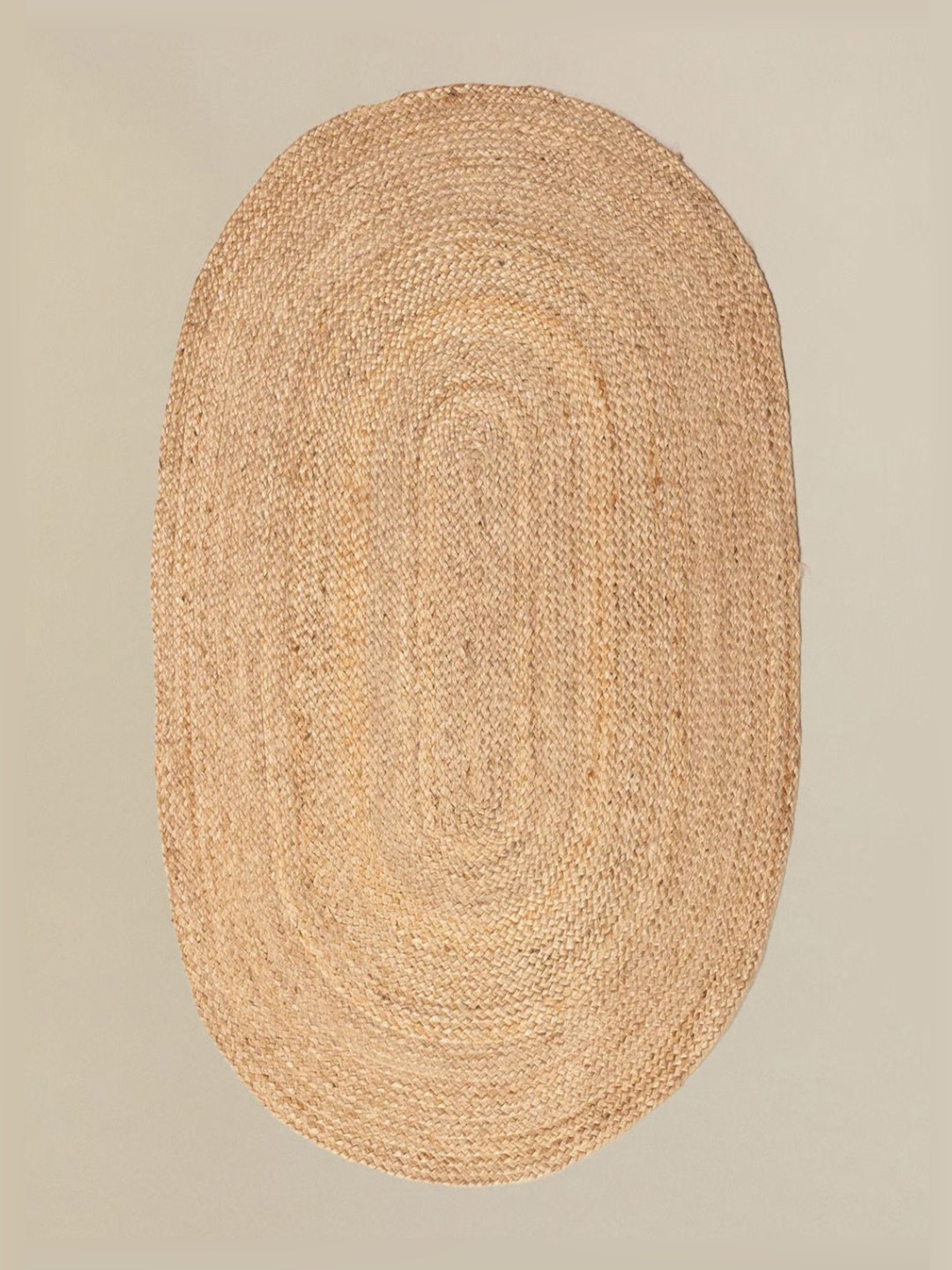 THEGASBH Brown Geometric Jute Braided Carpet