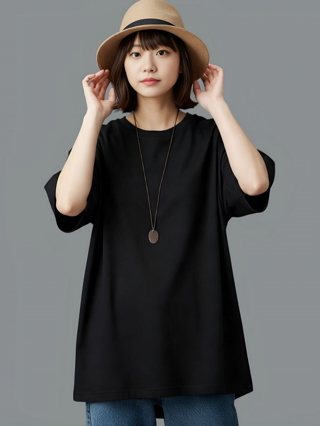 SMAN Round Neck Drop-Shoulder Sleeves Oversized T-shirt
