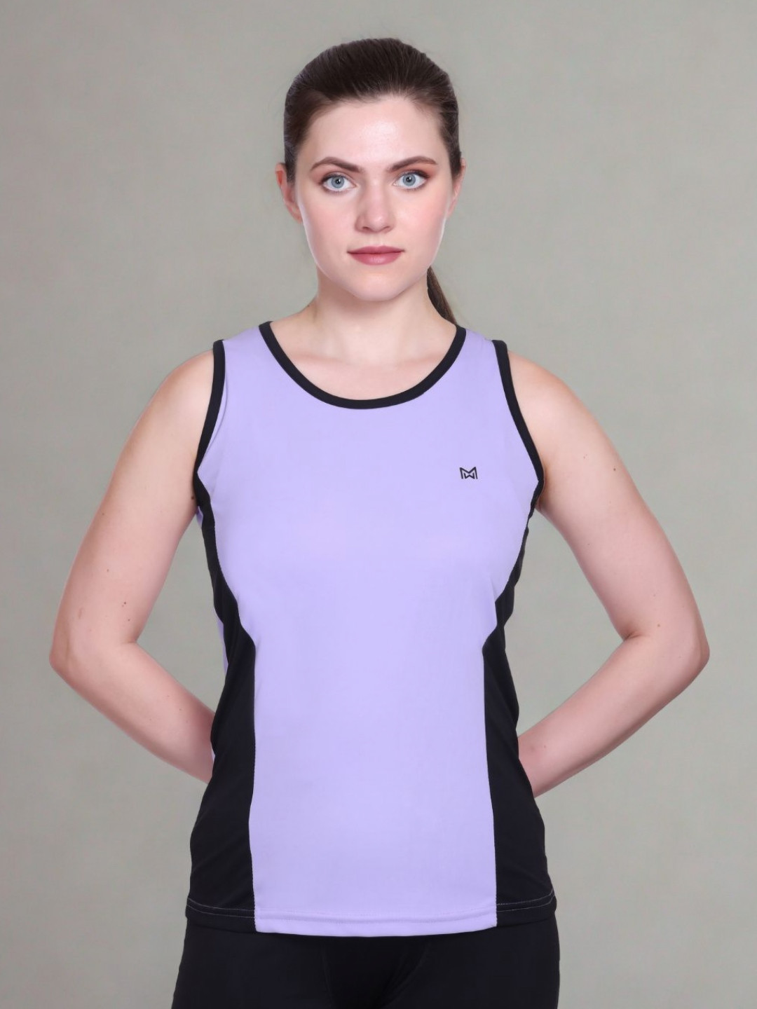 White Moon Colourblocked Sleeveless Round Neck Regular Fit Sports T-shirt