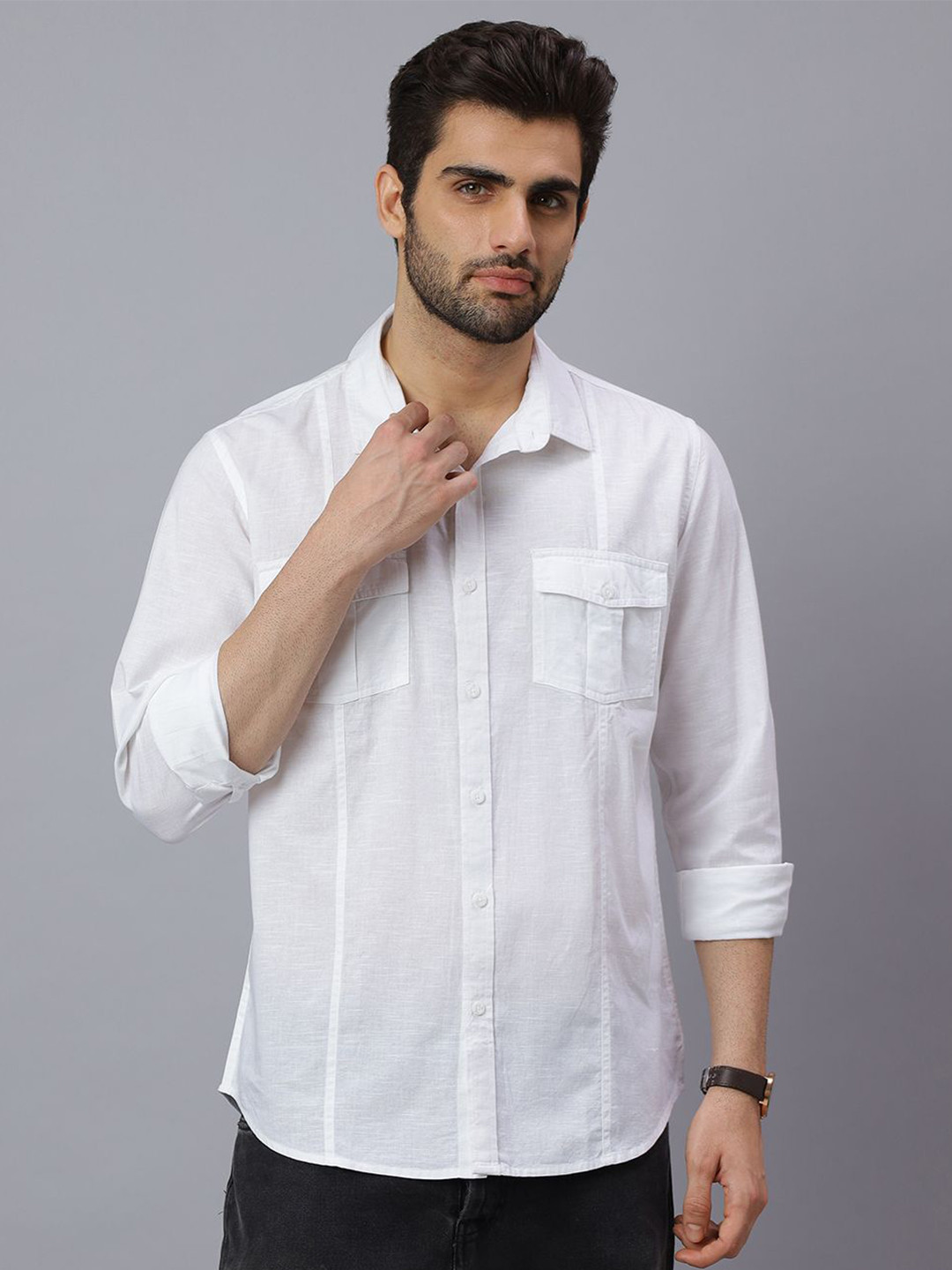 NEON CHILLIE Spread Collar Classic Slim Fit Linen Cotton Shirt