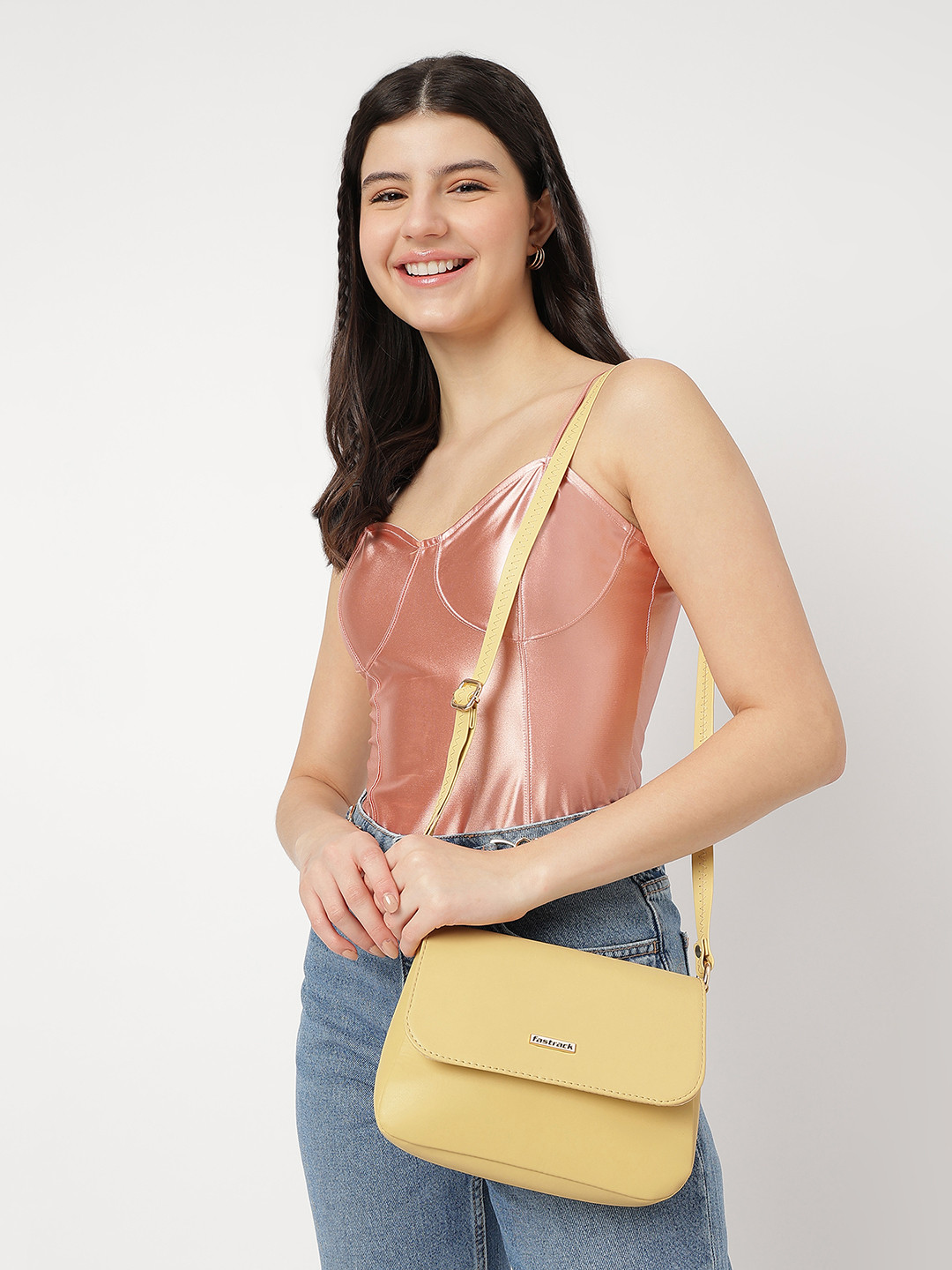 Fastrack Women Solid Structured Sling Bag with Non-Detachable Sling Straps