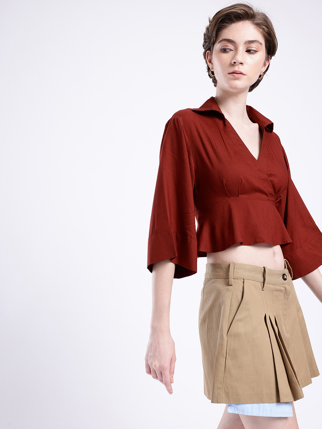 glitchez Kawaii Streetwear Flared Sleeves Peplum Cropped Top