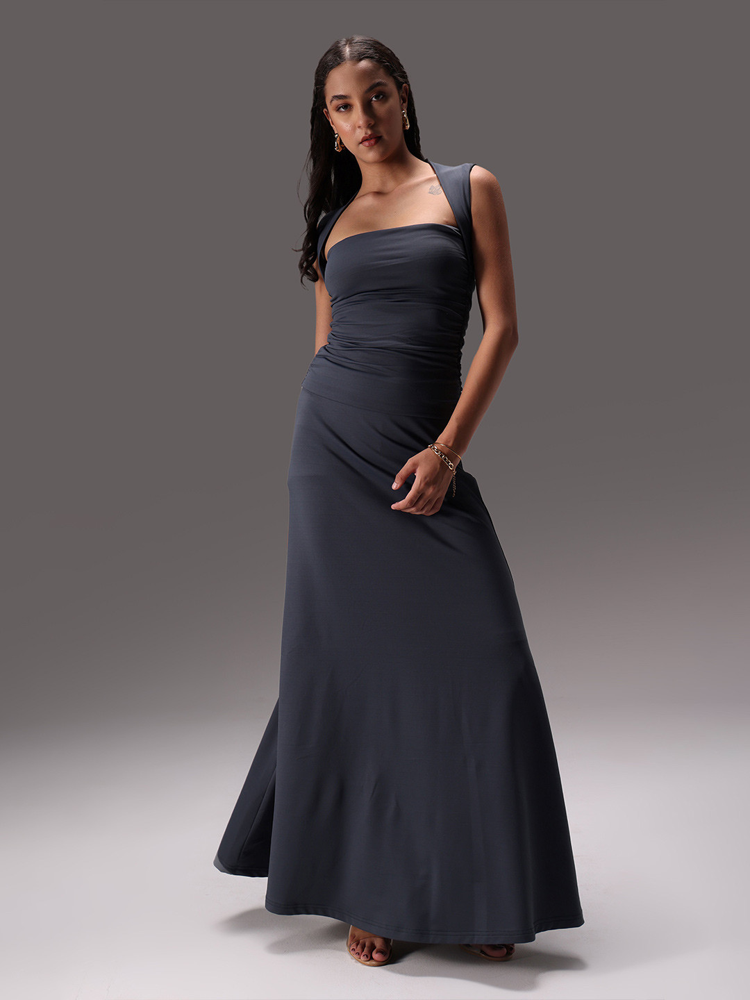 Obleka Seamless Ruched Square Neck Top With Skirt Co-Ords