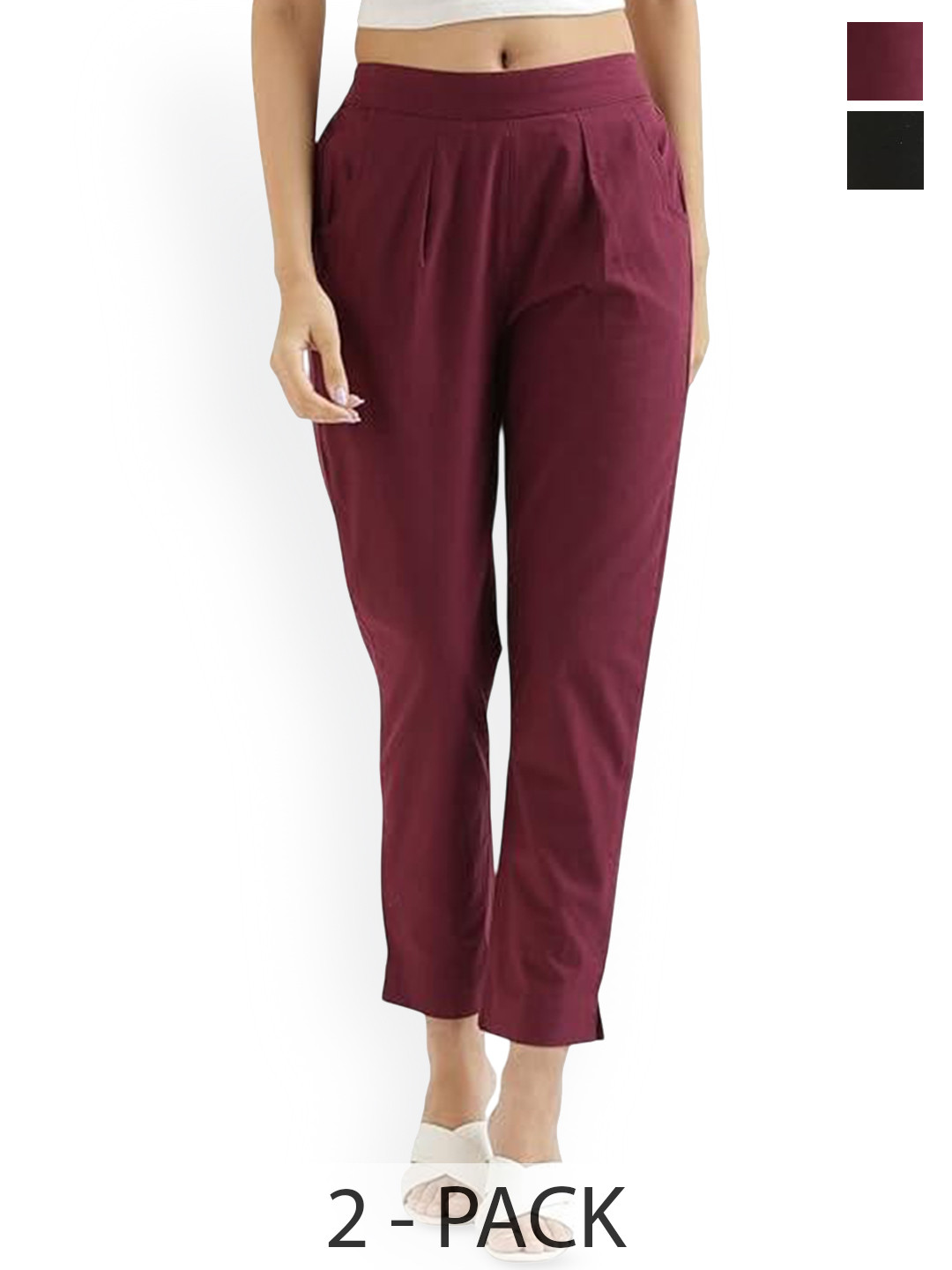DIGITAL SHOPEE Women Pack Of 2 Mid Rise Slim Fit Wide Leg Trousrs