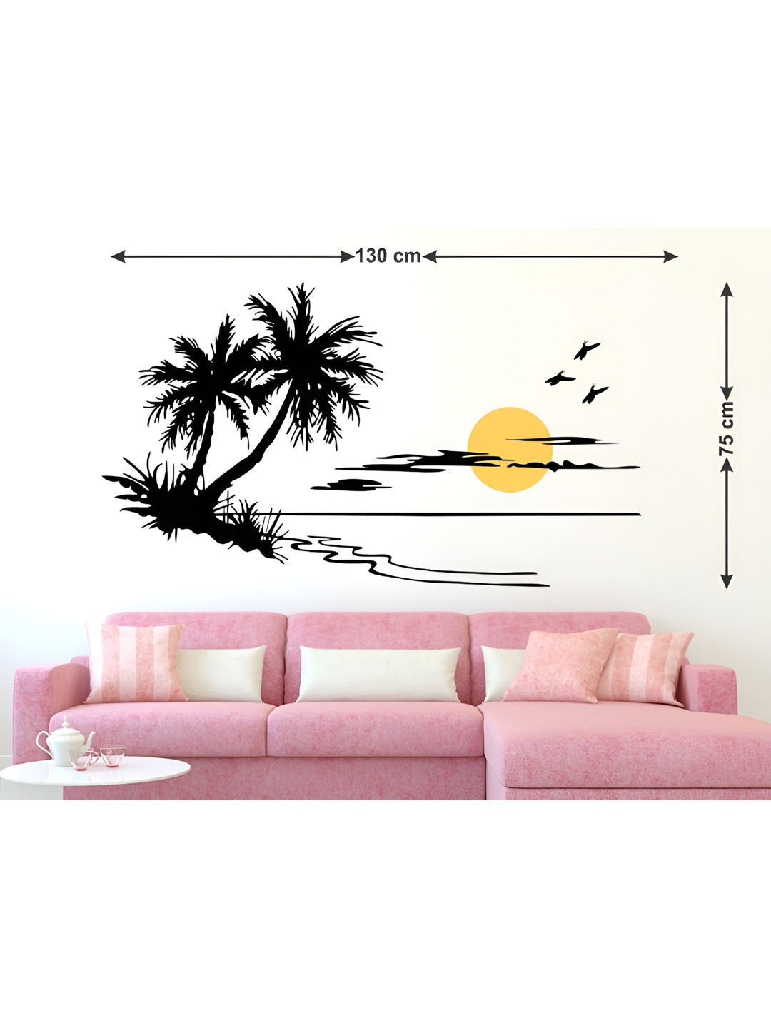 LANSTICK Black & Yellow Printed Coconut Tree With Sunset Wall Sticker