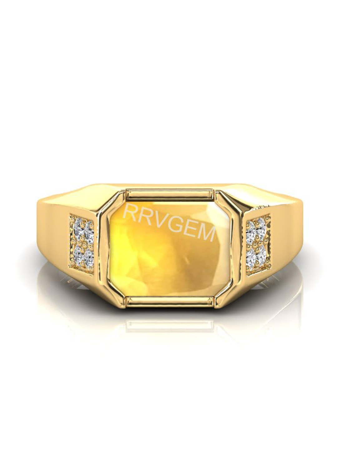 RRVGEM Yellow Sapphire Ring 12.50 KT Pukhraj Ring Gold Plated Adjustable Ring Gemstone for Men a
