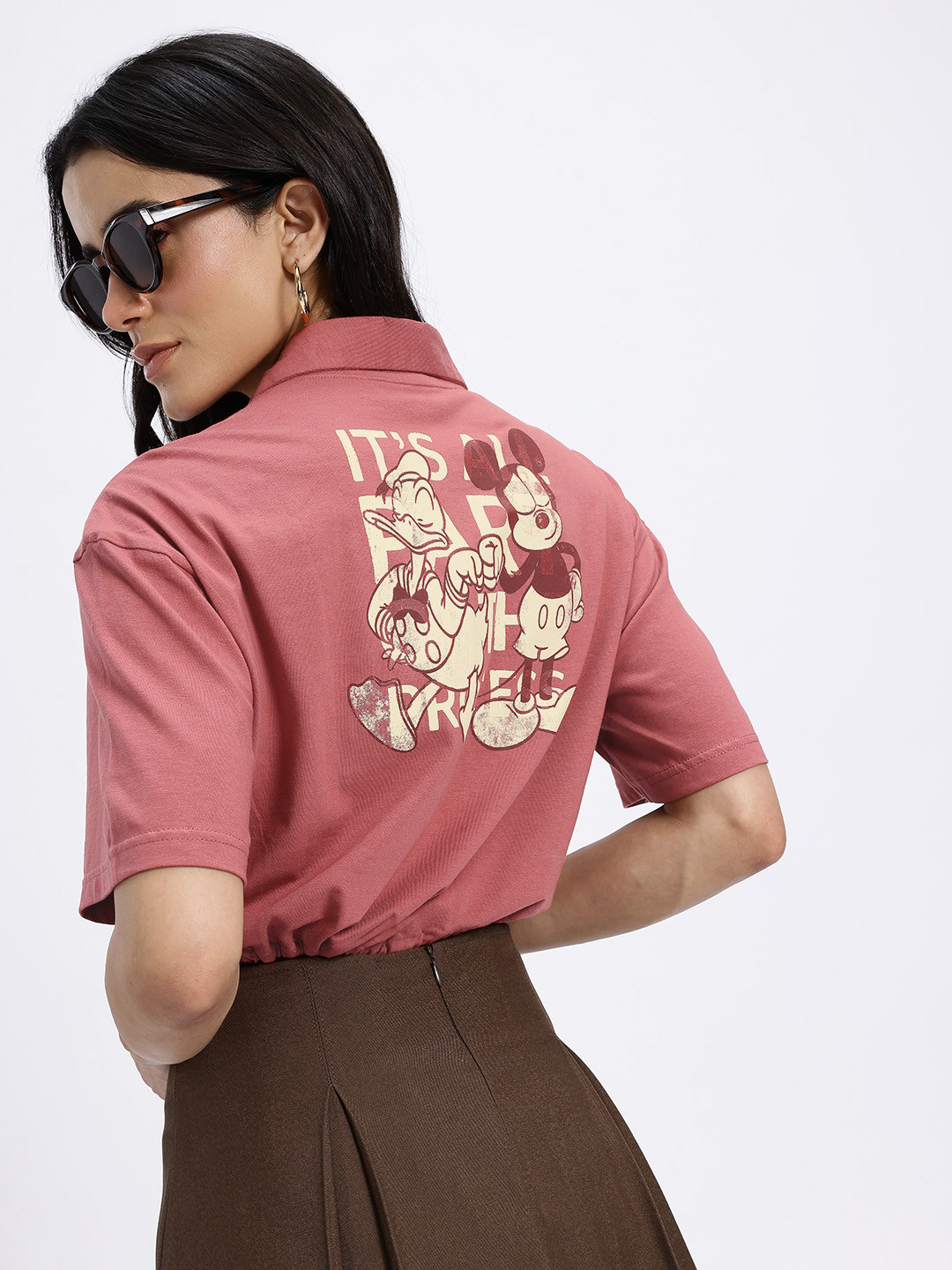 Disney by Glitchez Boxy Polo Collar Crop T-shirt