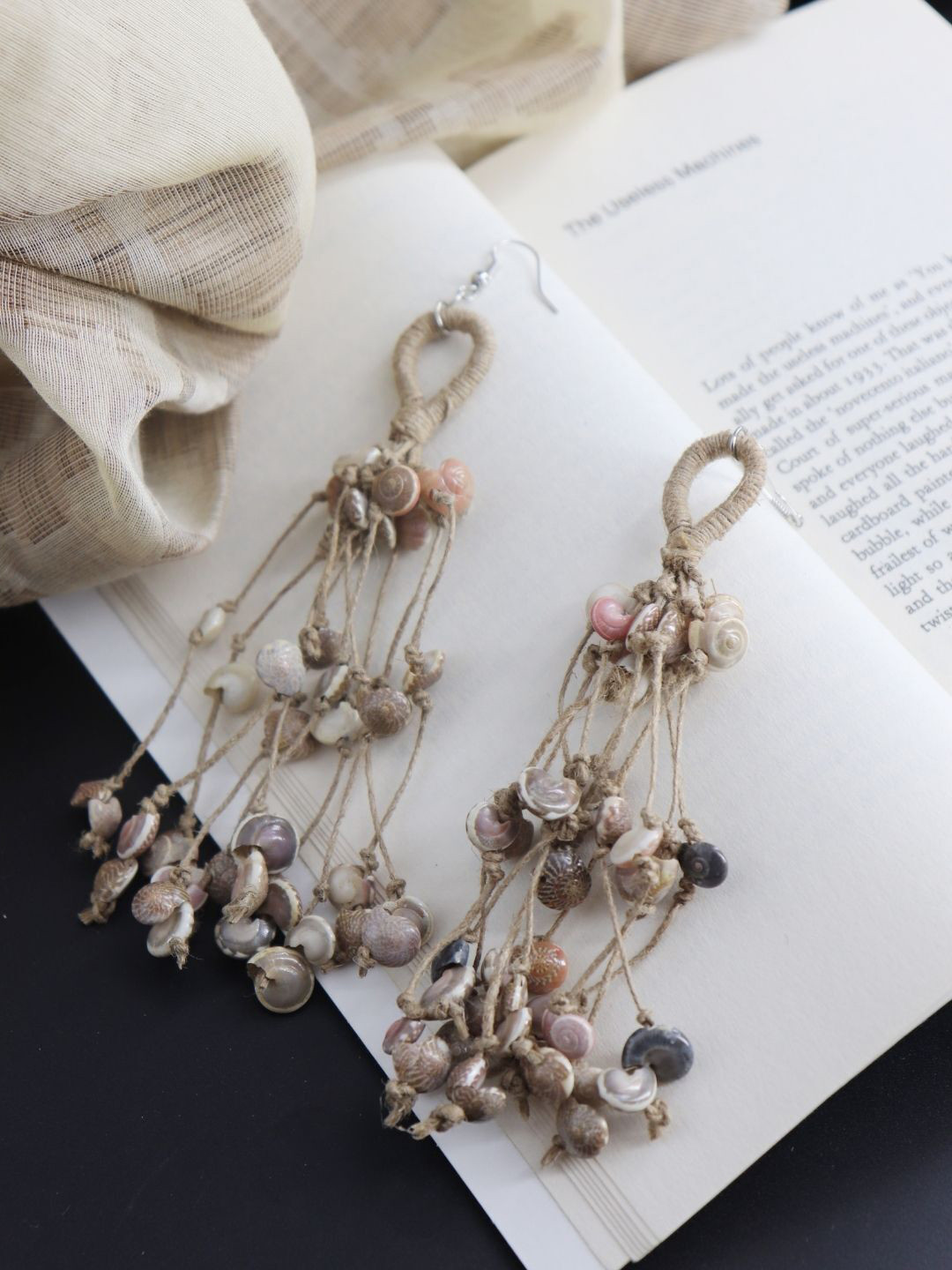 WHE Contemporary Long Layered Jute Drop Earrings