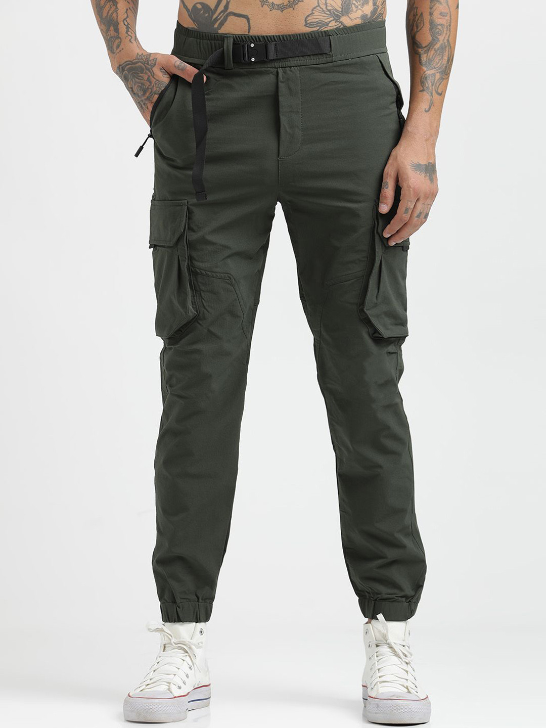 Blu MNKY Men Solid Smart Cargos Trousers