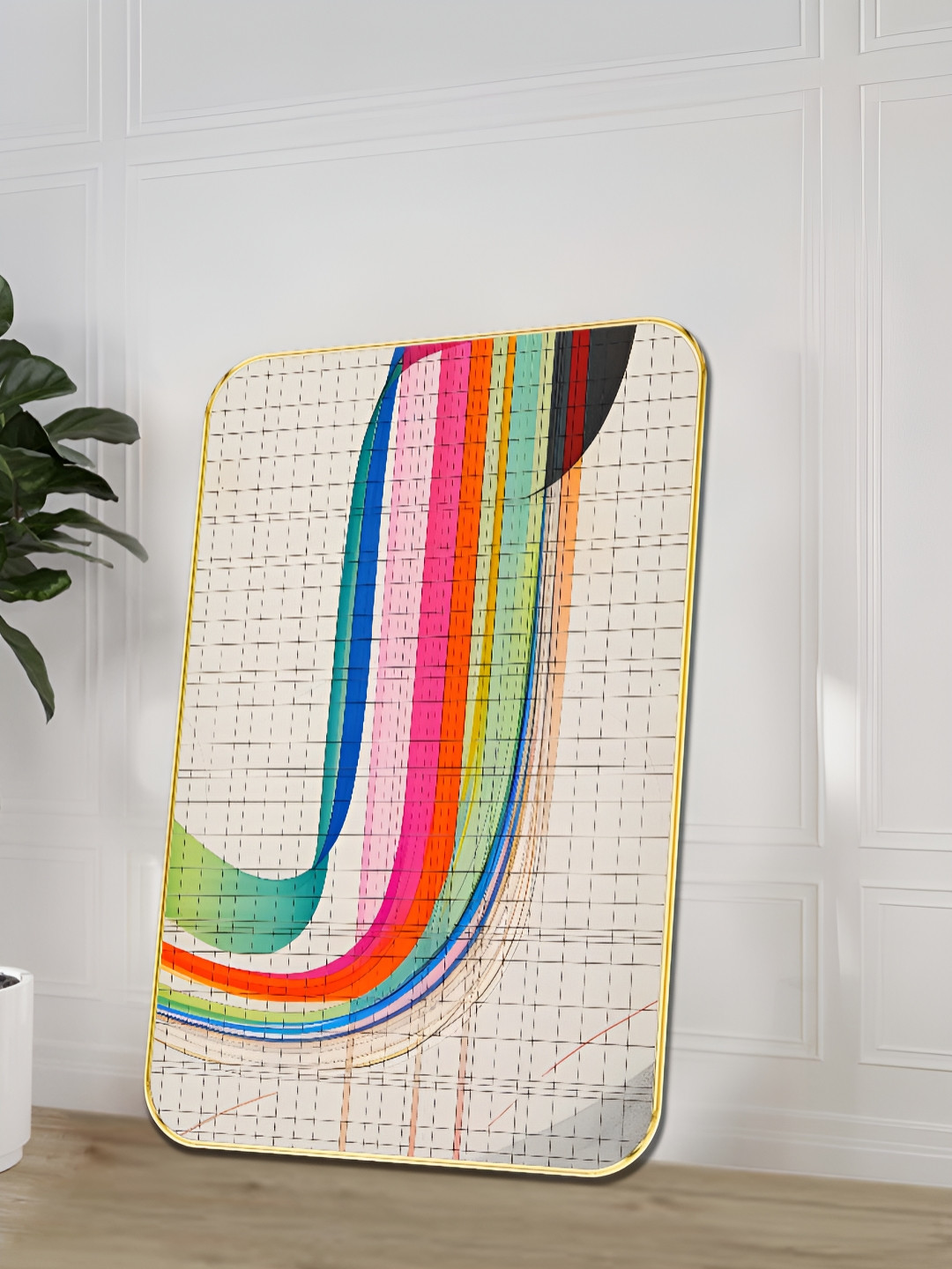 Myntra Elegant Homes White & Pink Wood Artistic Geometric Wall Art