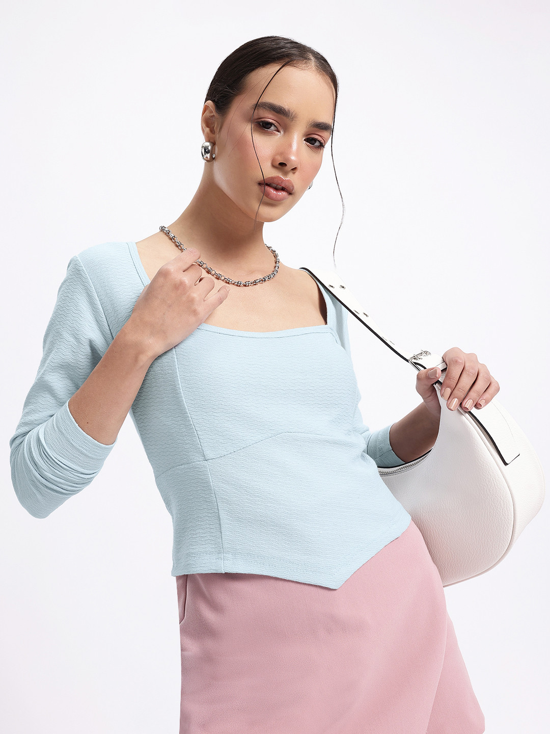 glitchez Chevron Textured Pure Cotton Crop Corset Style Top