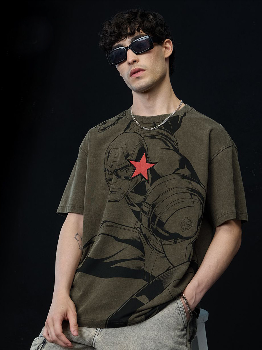 The Souled Store Oversized Captain America Steve Rogers Printed Pure Cotton T-Shirt