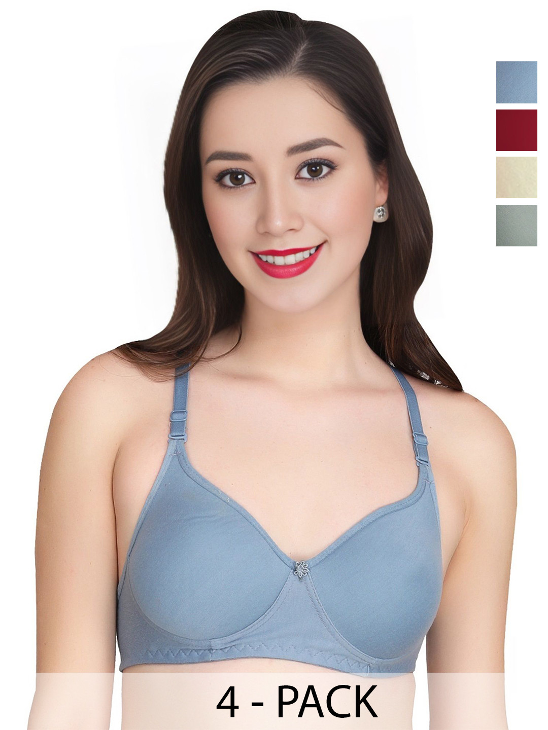 Liigne Pack Of 4 Solid Full Coverage Cotton Bra