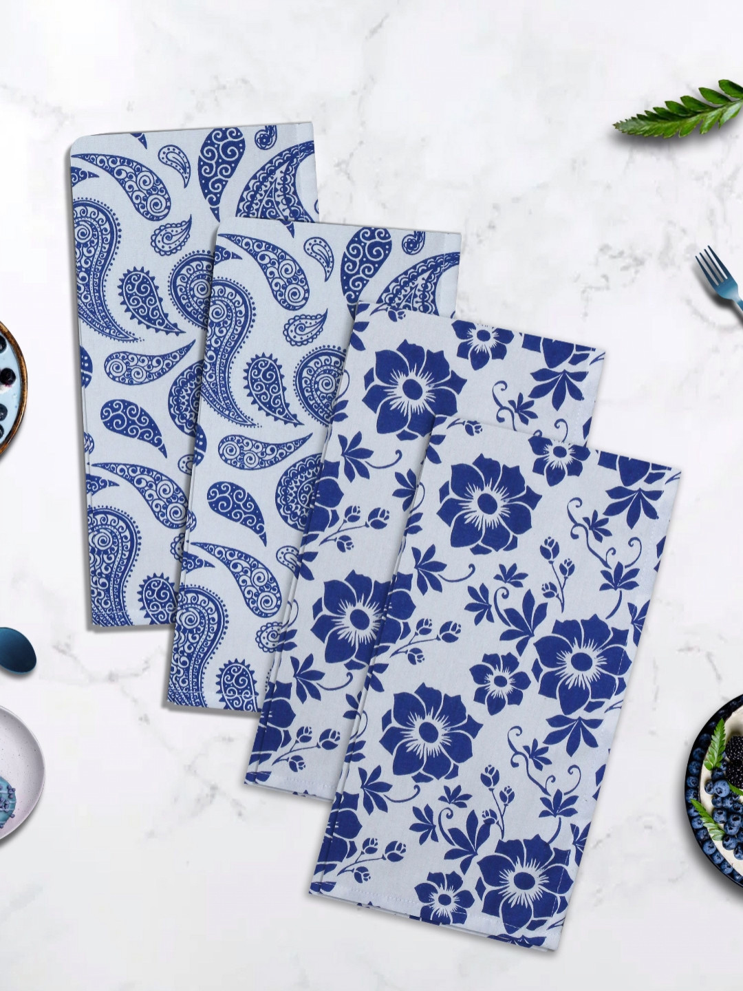 HOME COLORS.IN 4-Pcs Navy Blue & White Printed KitchenTowels