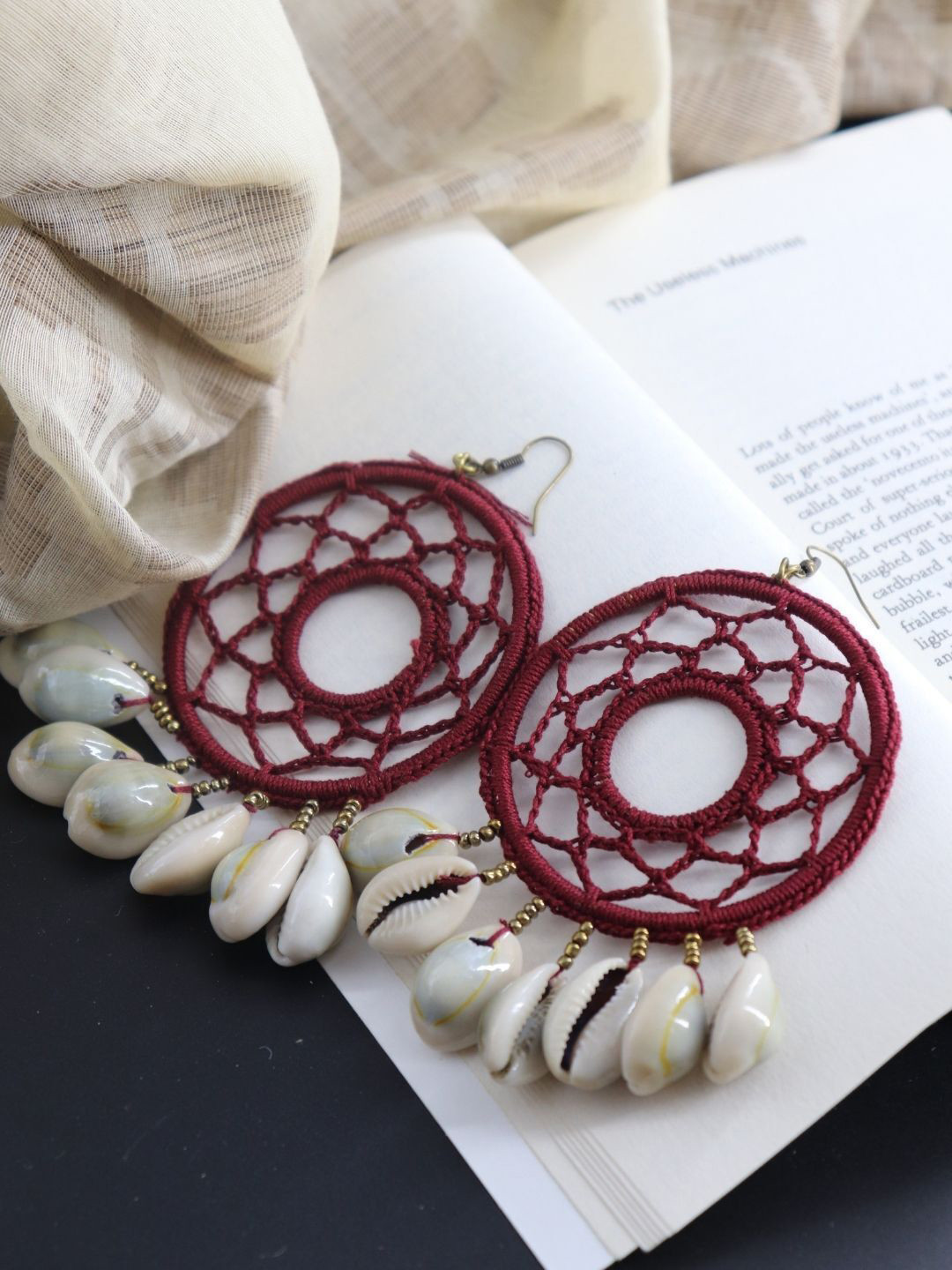 WHE Artificial Beaded Crochet Circular Shaped Drop Earrings