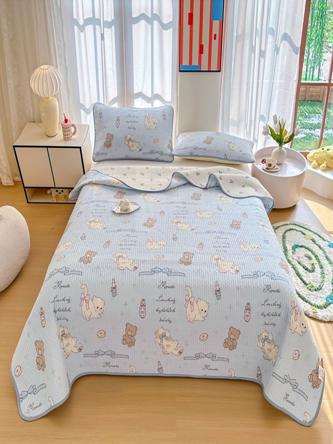 JC HOME Cartoon Printed Pure Cotton Double Superking Bed Cover With Pillow Covers