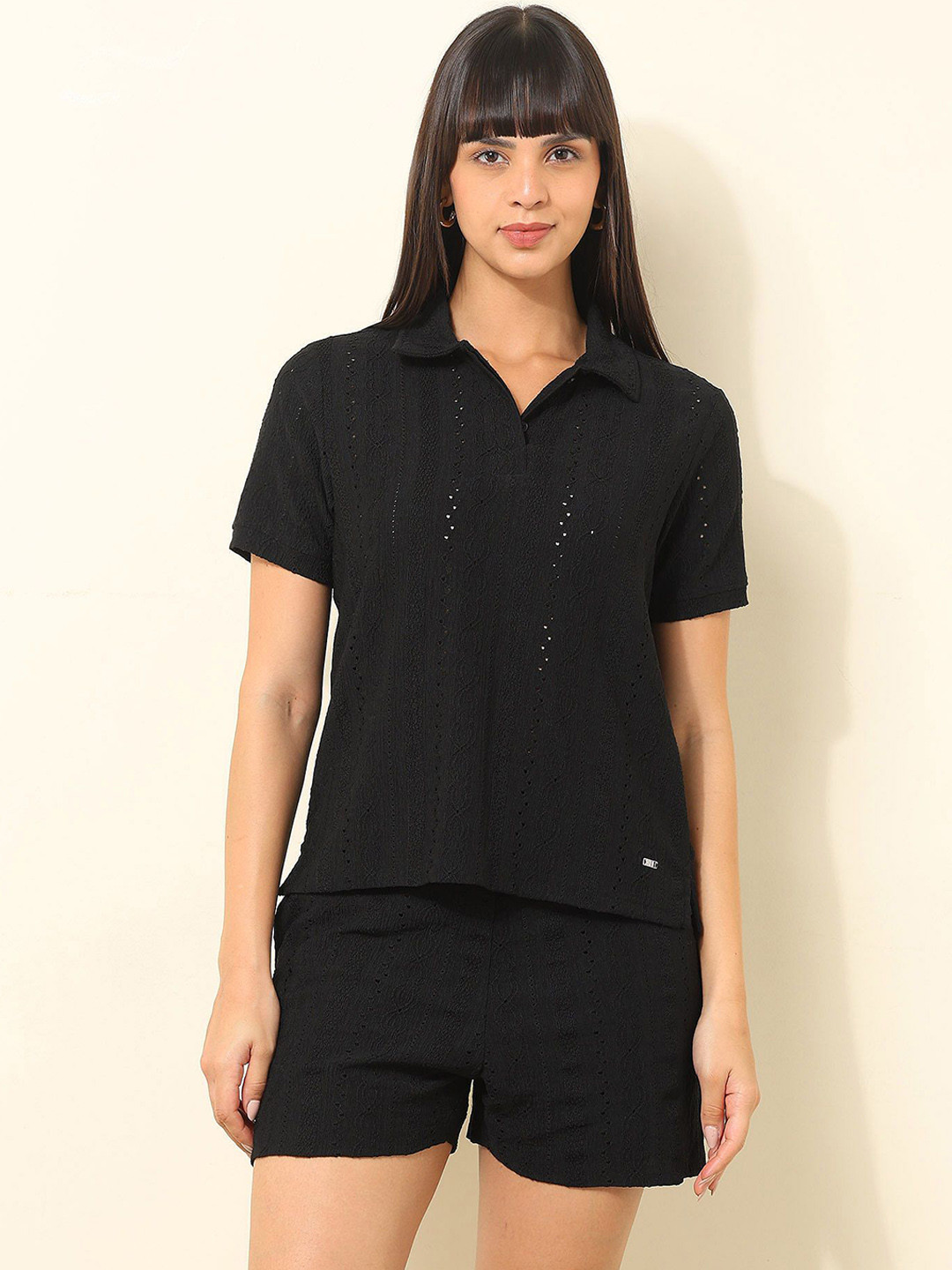 U.S. Polo Assn. Relaxed-Fit Textured Polo Collared T-Shirt With Shorts Co-Ords