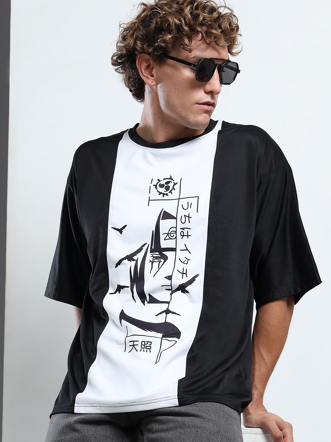 THE BEETEL HOUSE Men Colour-blocked Printed Drop-Shoulder Sleeves Oversized Cotton T-shirt