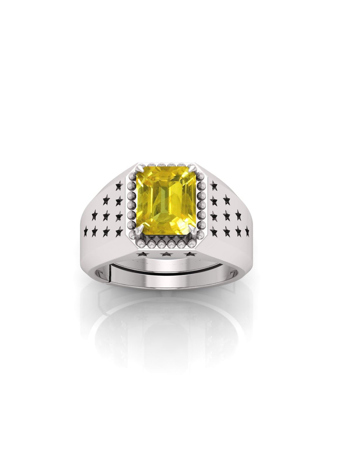 RRVGEM Yellow Sapphire 12.00 KT Yellow Pukhraj Silver Plated Adjustable Finger Ring