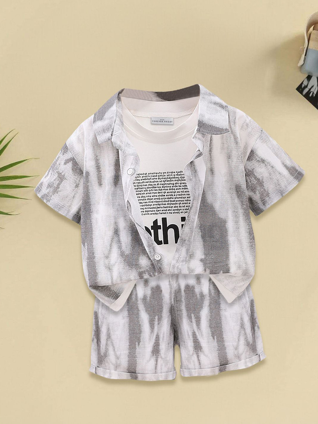 FOREVER FRIDAY Boys Printed Shirt Collar Pure Cotton T-shirt and Shirt with Shorts