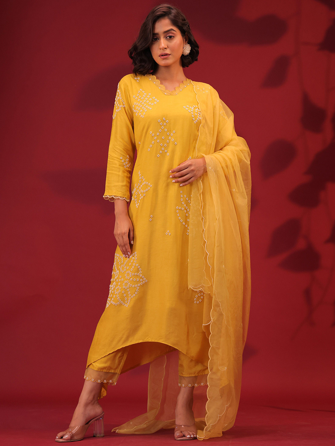 ORAT Embroidered Beads and Stones Pure Silk A-Line Kurta With Trousers & Dupatta