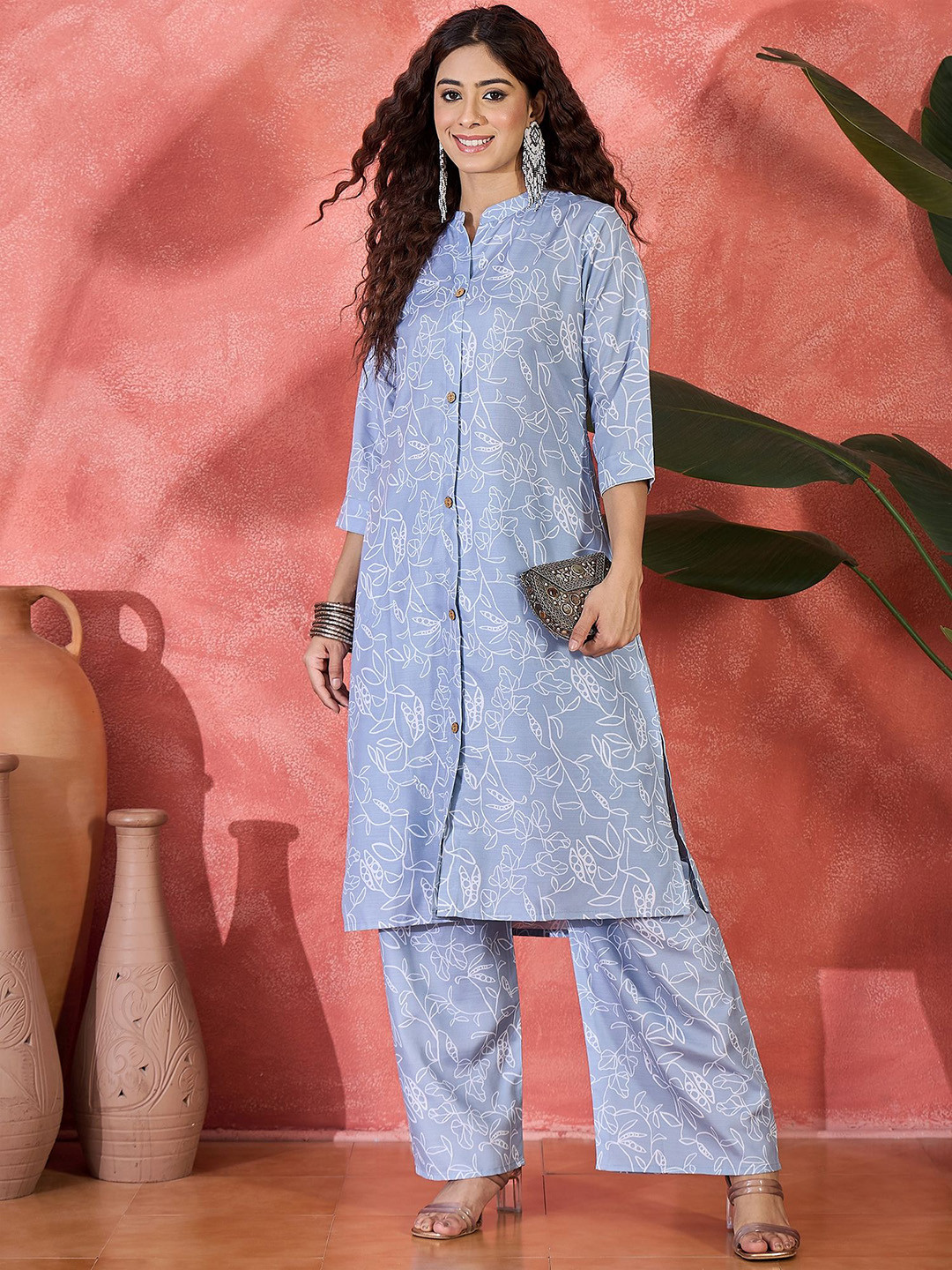 Sangria Floral Print A-Line Kurta Set