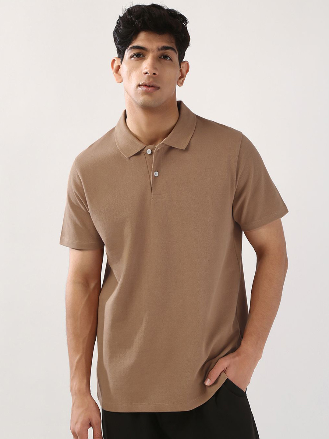 Urbano Fashion Men's Mocha Mousse Solid Regular Fit Half Sleeve Cotton Polo T-Shirt