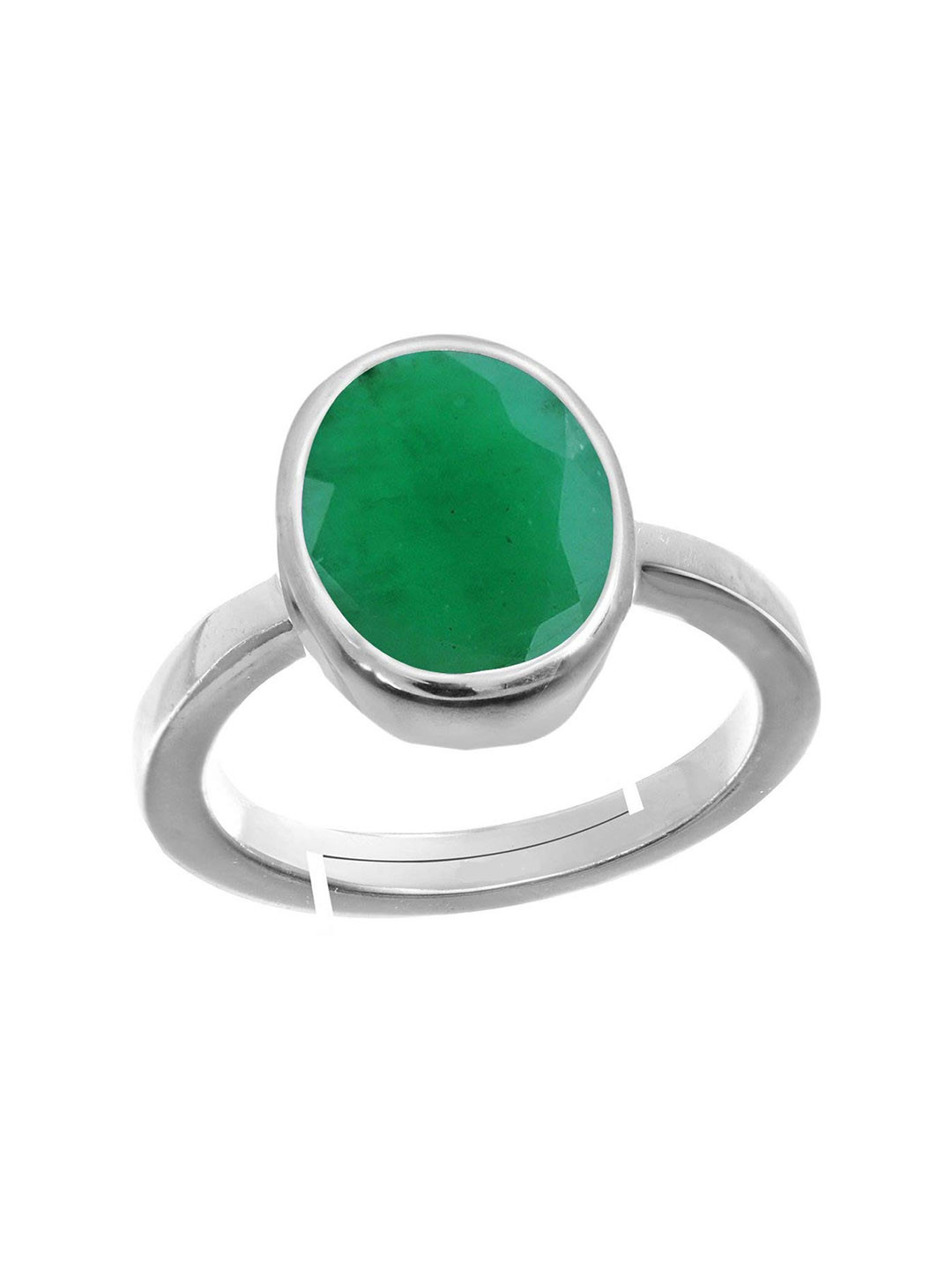 RRVGEM Panna Stone Silver Plated Emerald Adjustable Panna Ring