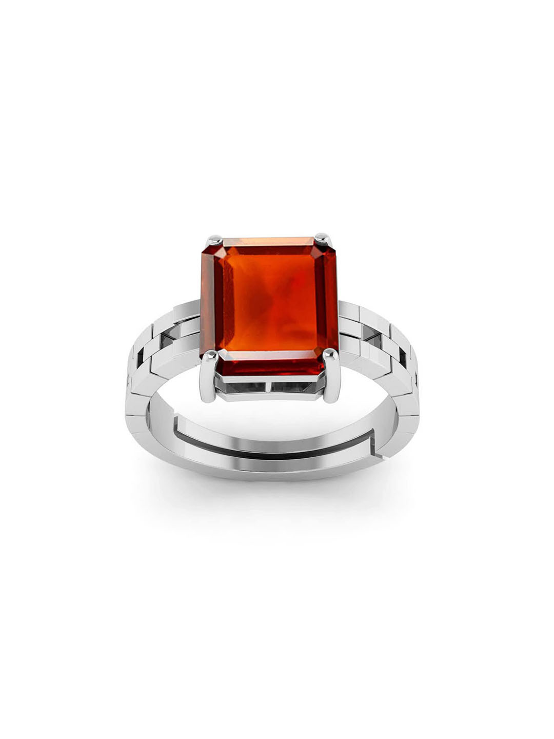 RRVGEM 3.25 KT Silver Plated Gomed Hessonite Adjustable Ring