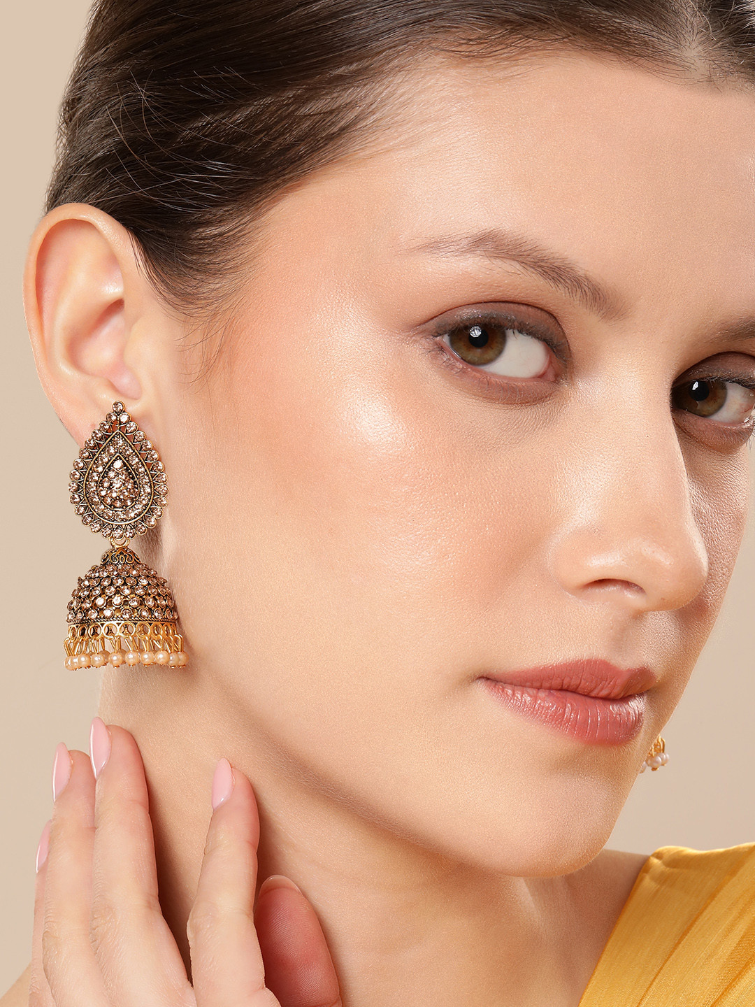 Anouk Gold Plated Pearl Studded Jhumkas Earrings
