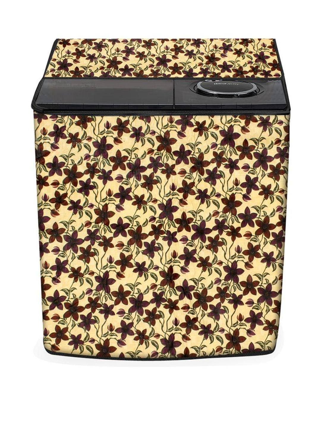 The Furnishing Tree Yellow PVC Printed Washing Machine Cover