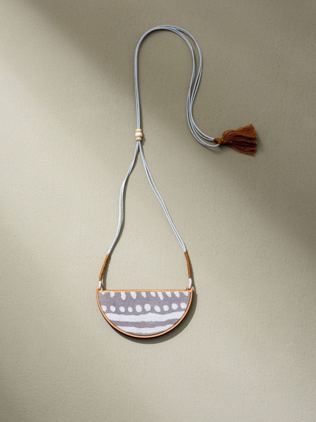 WHE Brass Line Repurposed Fabric And Wood Semi Circle Adjustable Pendant