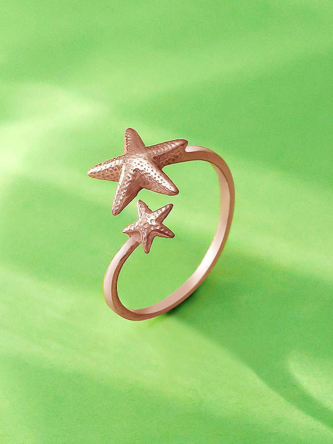 Tweov Jewels Rose Gold Plated Two Star Open Silver Ring