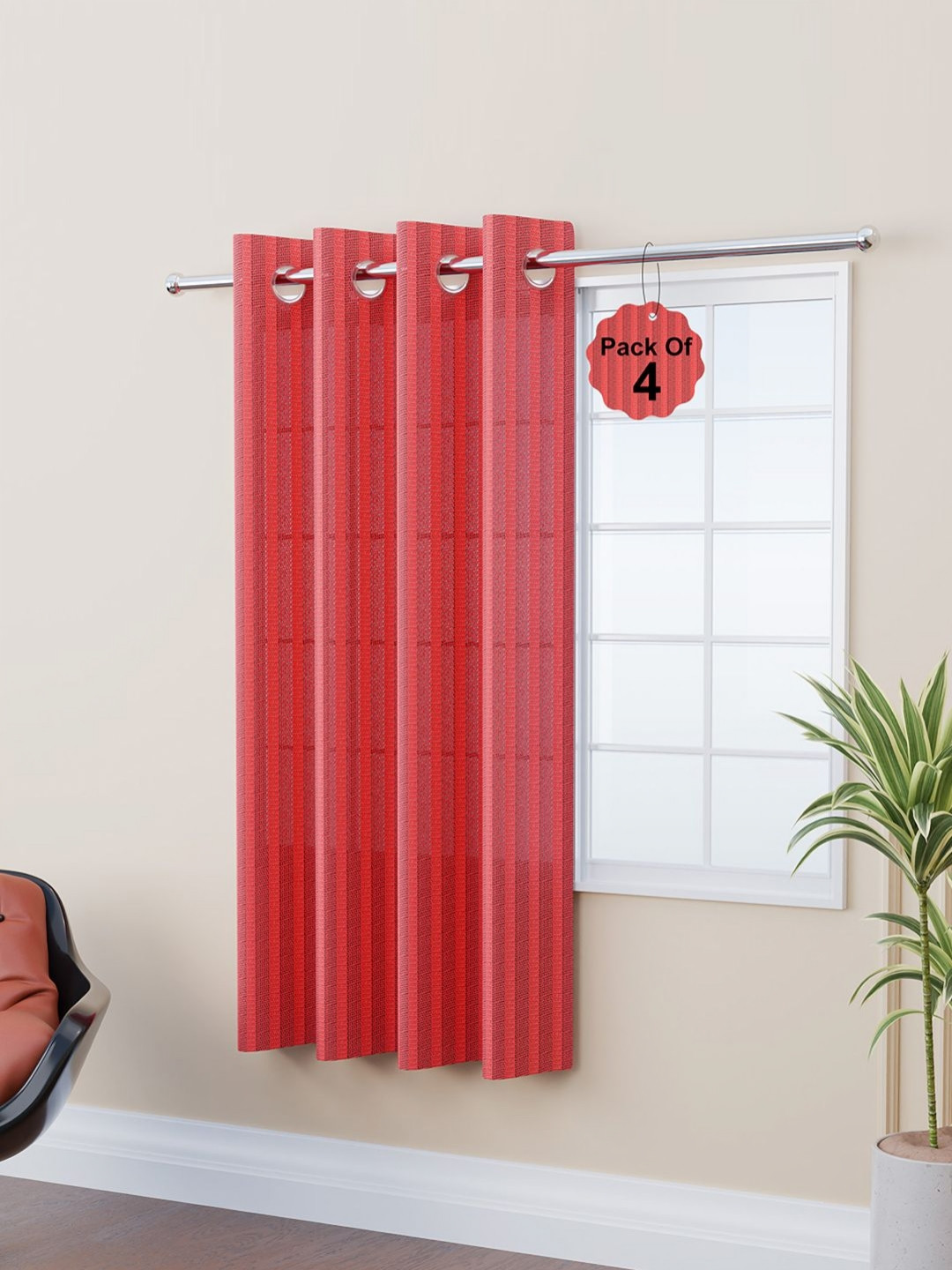 Aura Maroon Pack of 4 Decorative 5 Feet Net Curtain for Window Curtain