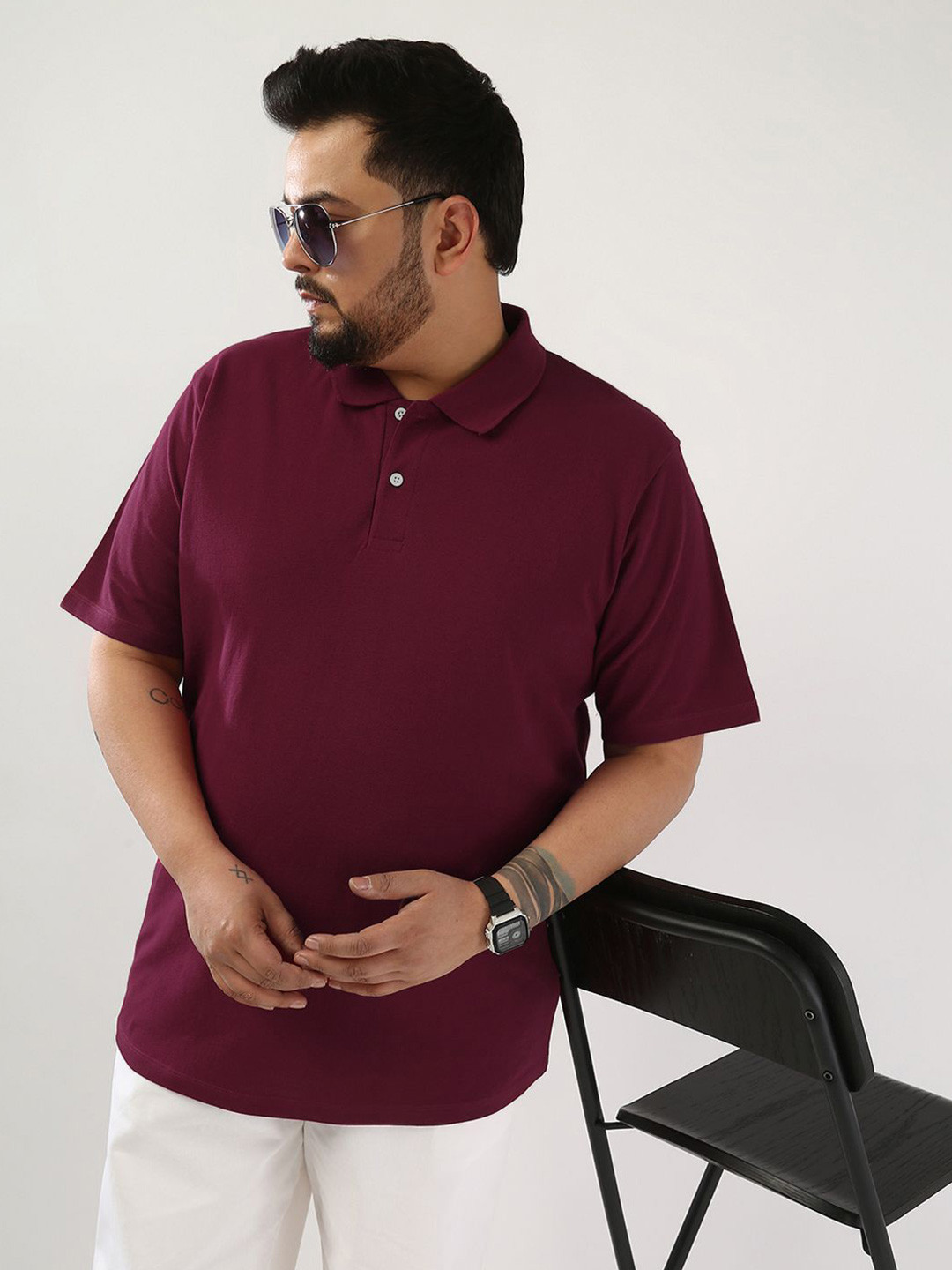 Urbano Plus Size Men's Wine Solid Regular Fit Half Sleeve Cotton Polo Collar T-Shirt