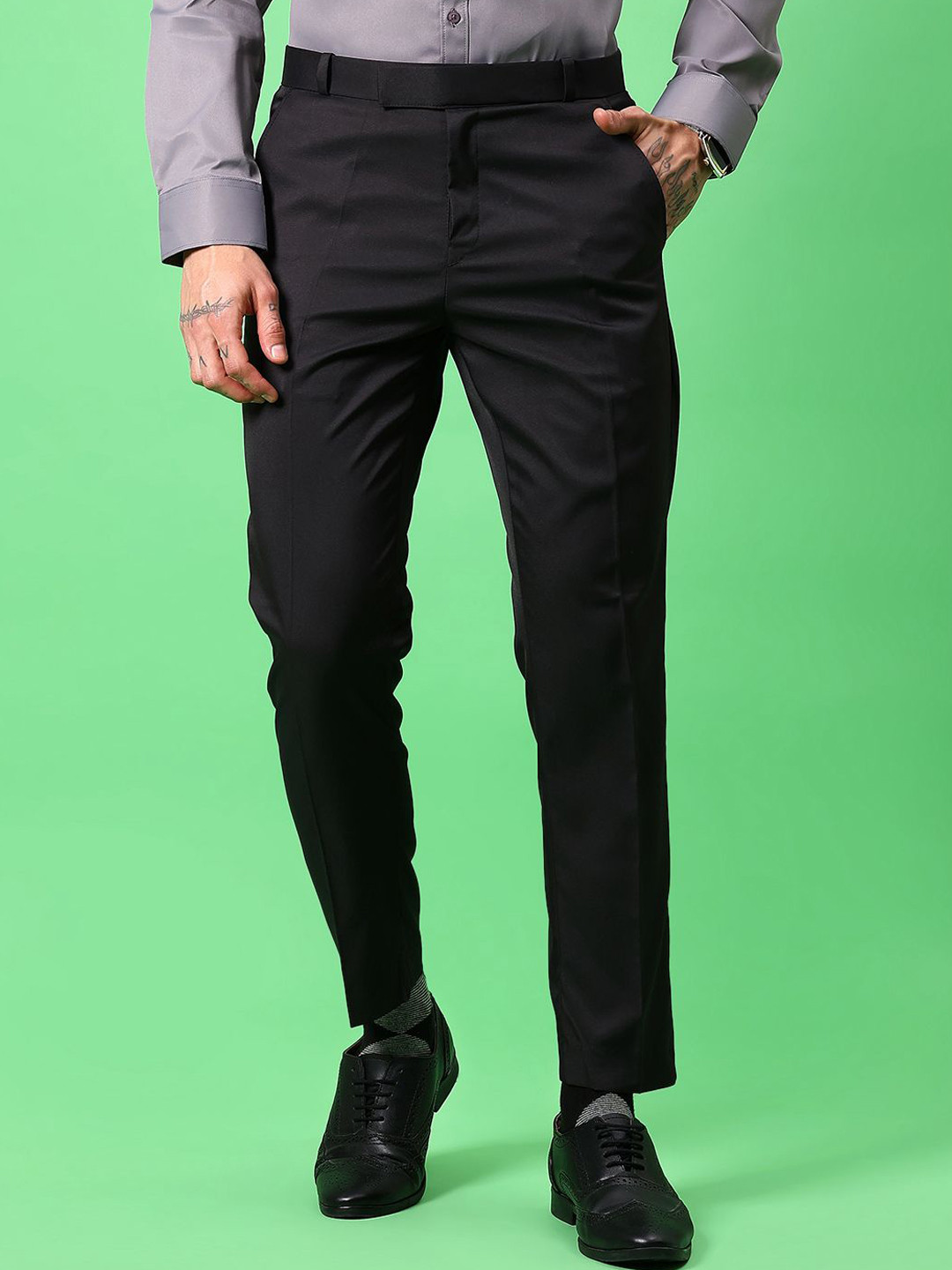 V-Mart Men Solid Mid-Rise Flexi Waist Formal Trousers