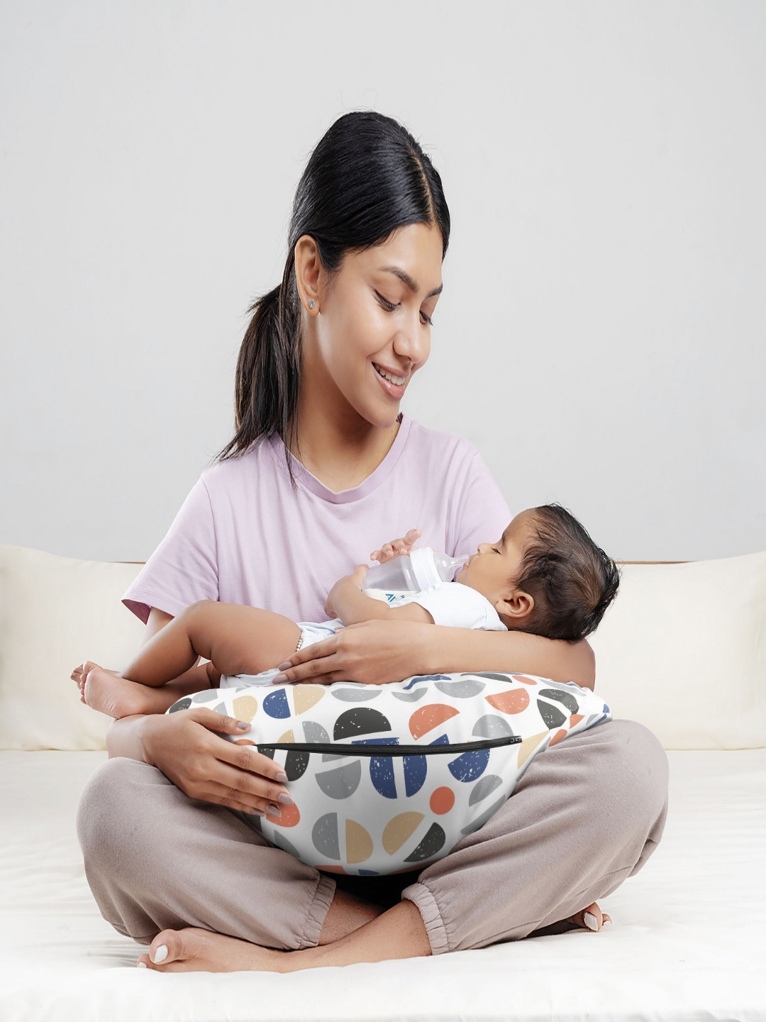 wakefit White Printed 5-in-1 Nursing Fibre Filling Pure Cotton Baby Pillow