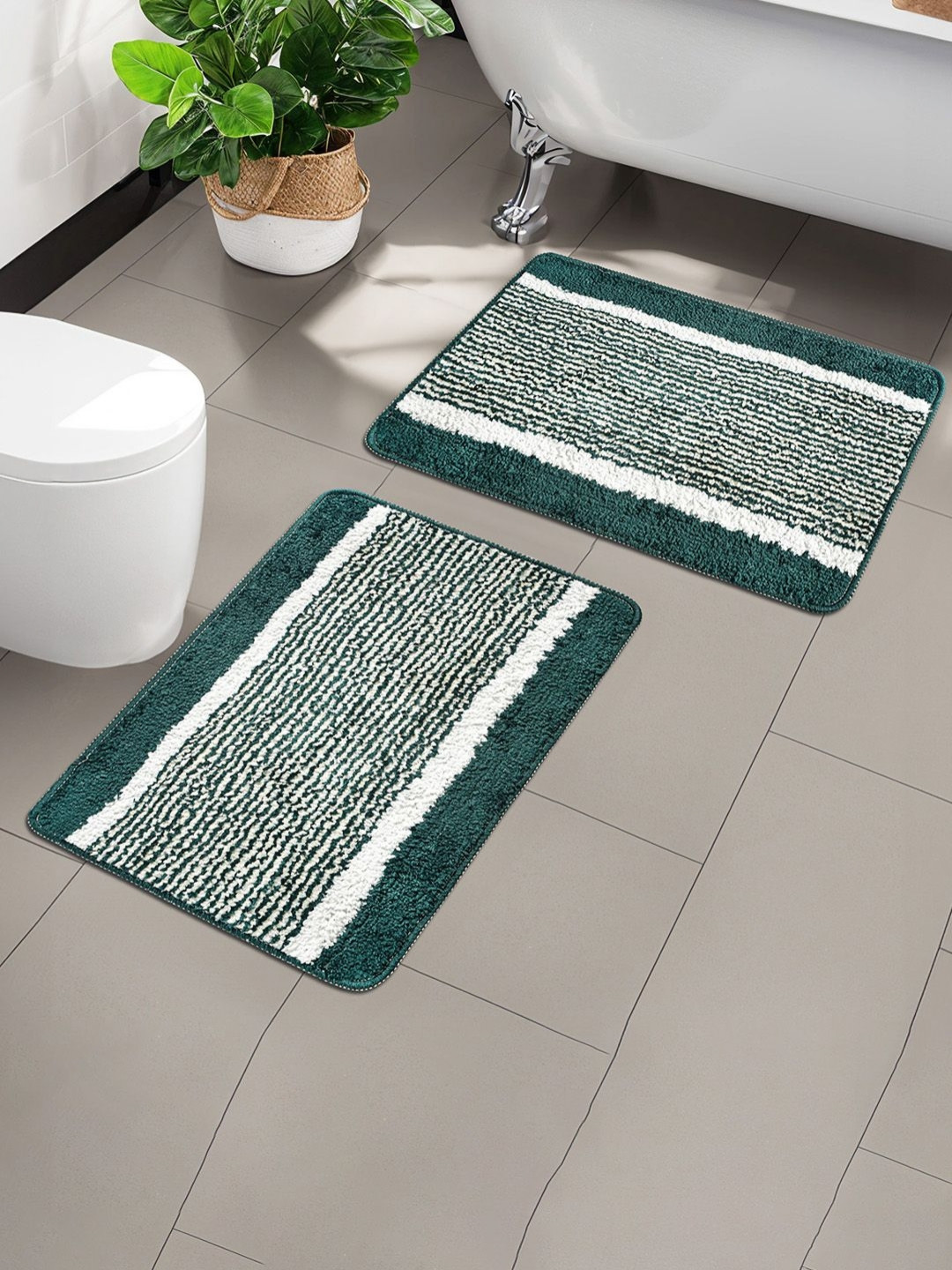 Aura 2-Pcs Green Microfibre Bath Rug Bathroom & Office Floor Mat