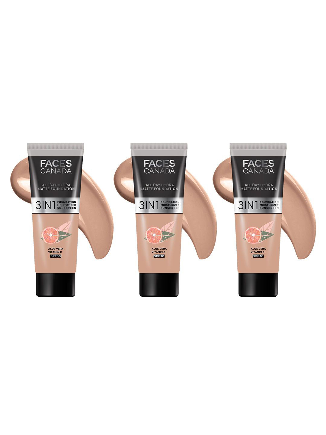 FACES CANADA Set Of 3 Hydra Matte Foundation Mini- 15 ml Each- Warm Natural 021