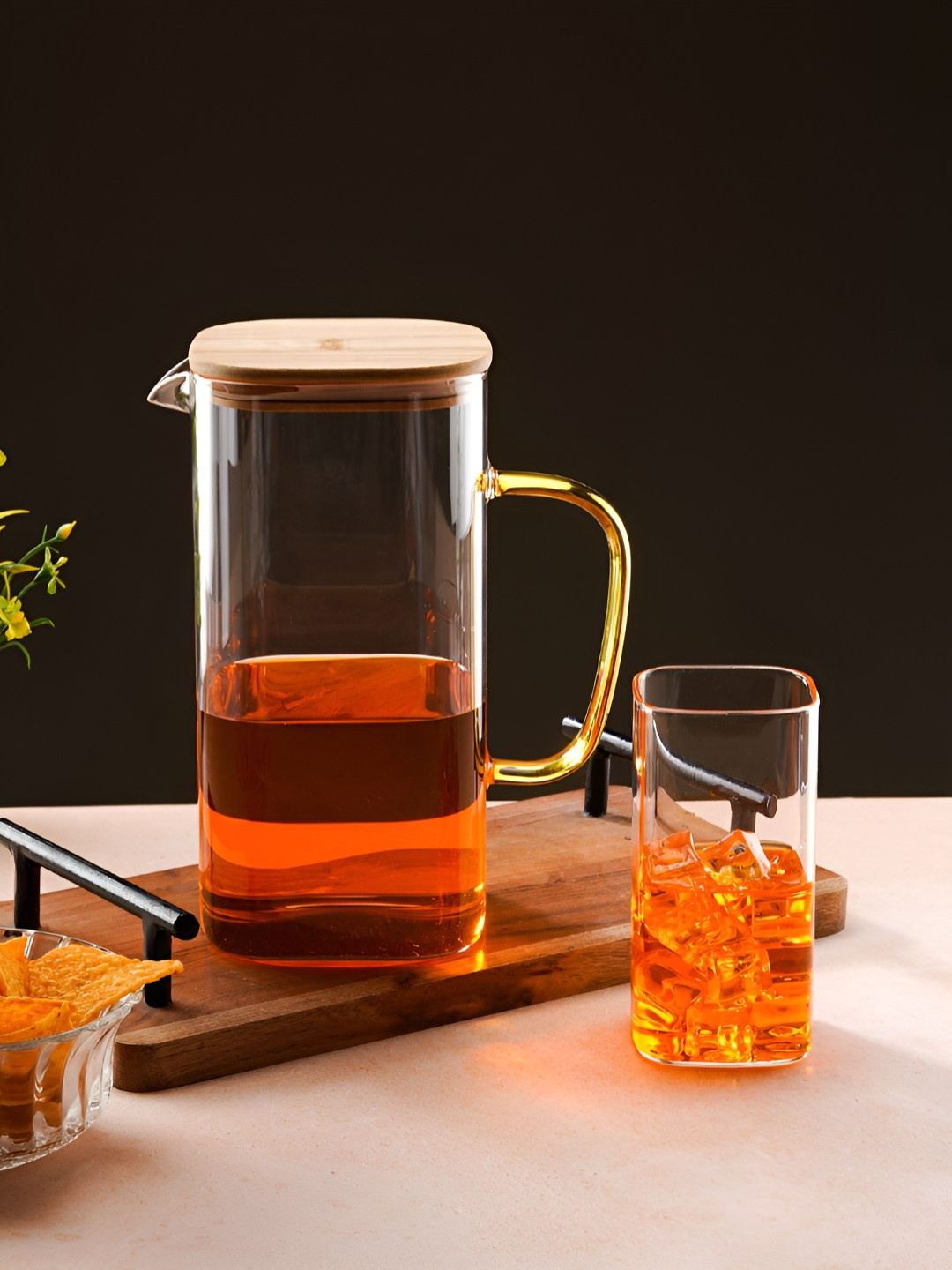 ceradeco Transparent 7 Pcs  Square Dishwasher & Microwave Safe Glass Water Jug & Glasses