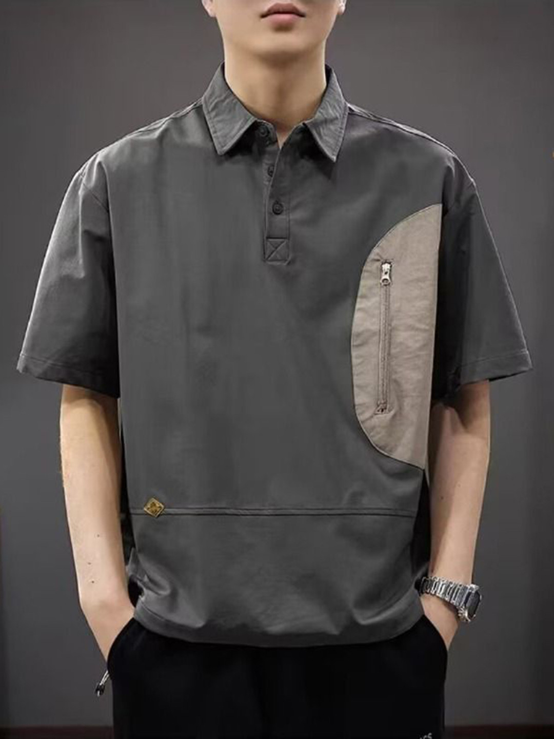 StyleCast x Revolte Men Solid Polo Collar Relaxed Fit T-shirt