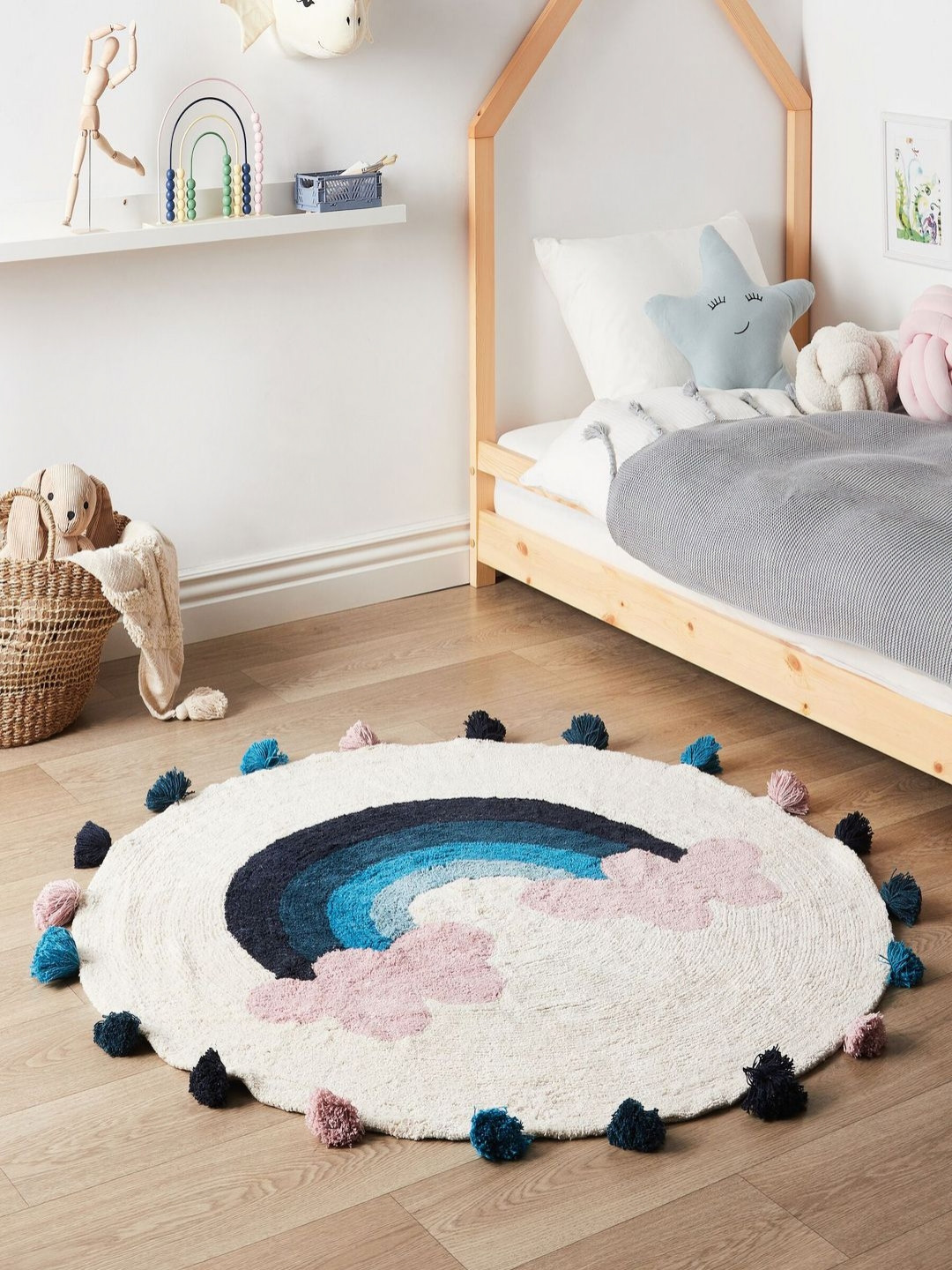 THEGASBH Blue Floral Hand-Tufted Cotton Carpet