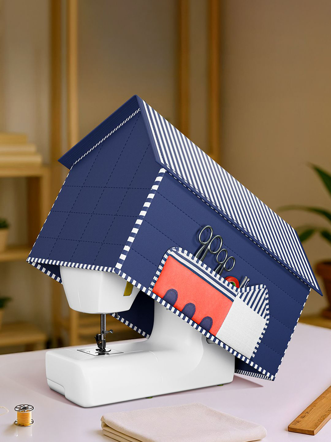 Kuber Industries Blue Printed Sewing Machine Cover With Storage Pocket