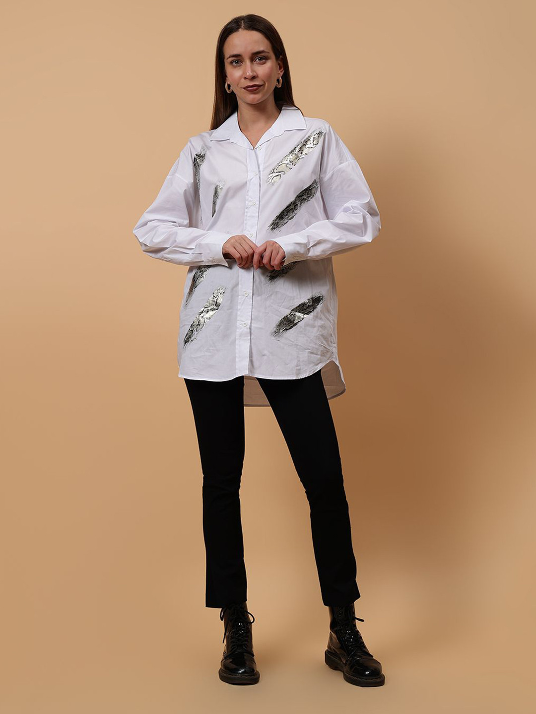 Fashion Gaiia Straight Animal Printed Cuban Collar Cotton Casual Shirt