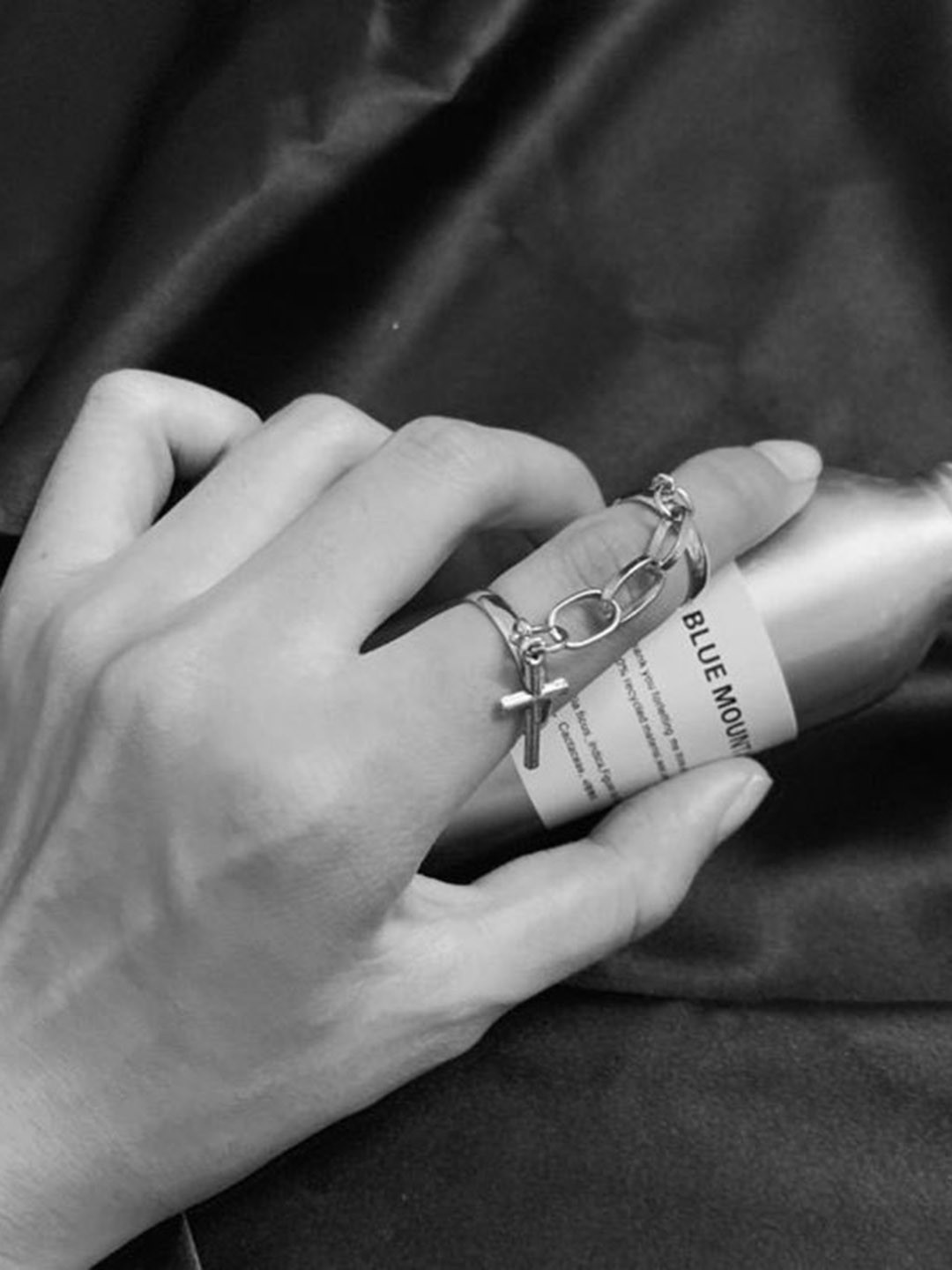 Arzonai Silver Color Retro Punk Hip Hop Cross Adjustable Ring