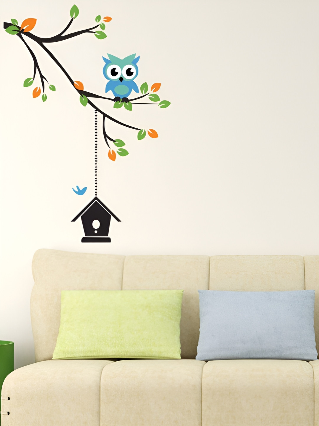 LANSTICK Black & Green Tree With Birds & One Home Printed Heatproof Wallsticker